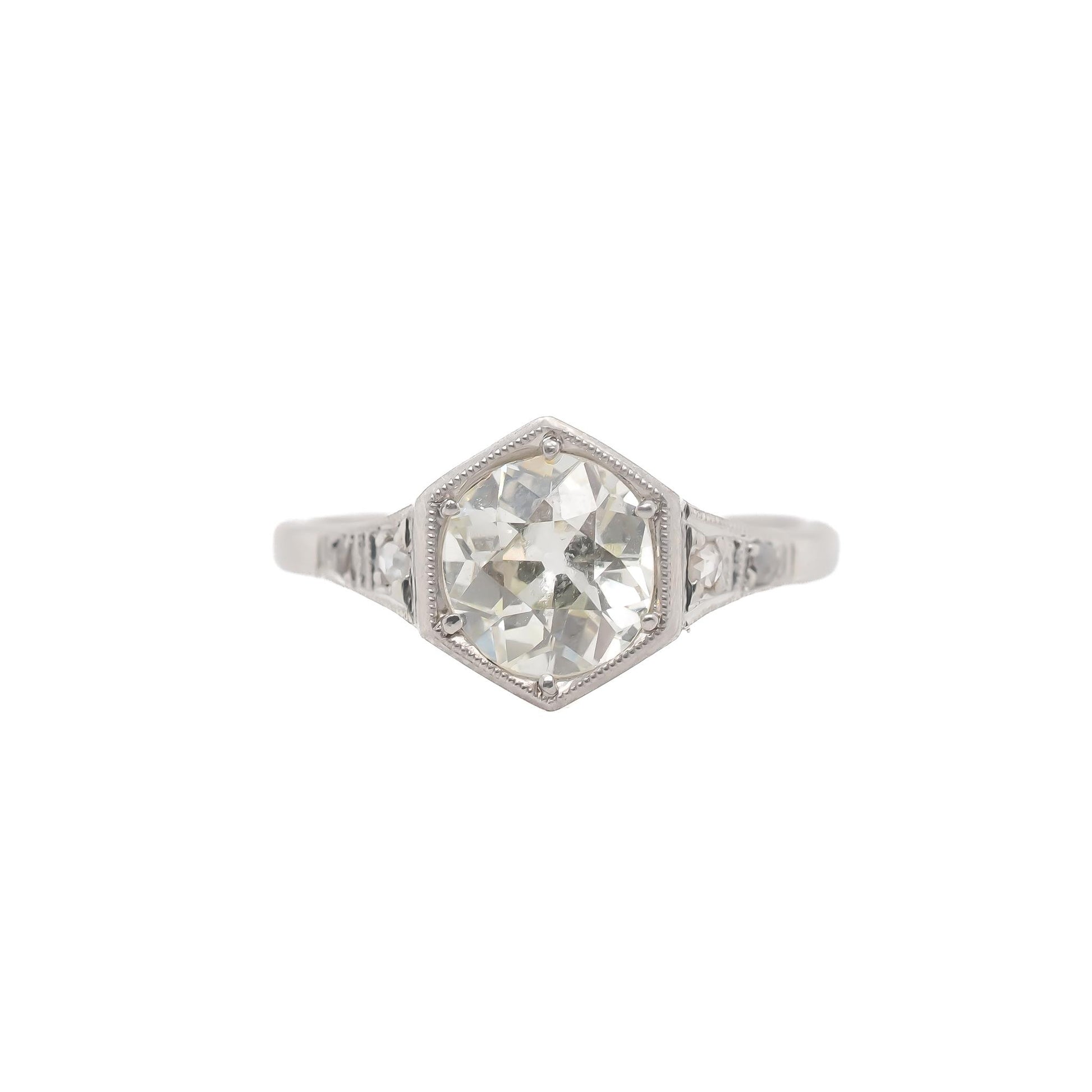 Circa 1920s Platinum GIA 1.32ct Old European Brilliant Diamond Engagement Ring