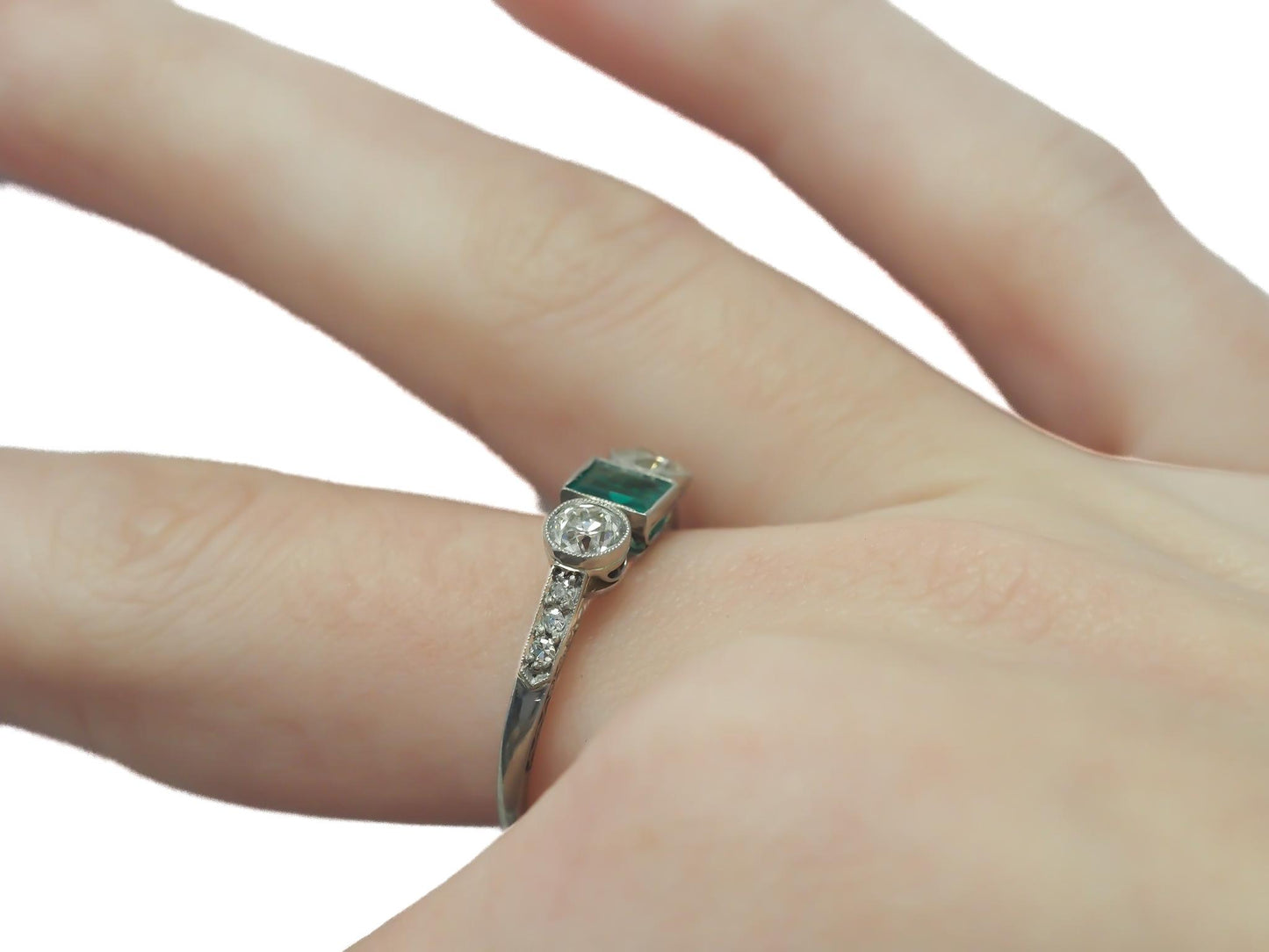 Circa 1920s Old European Brilliant Diamond and Emerald Engagement Ring