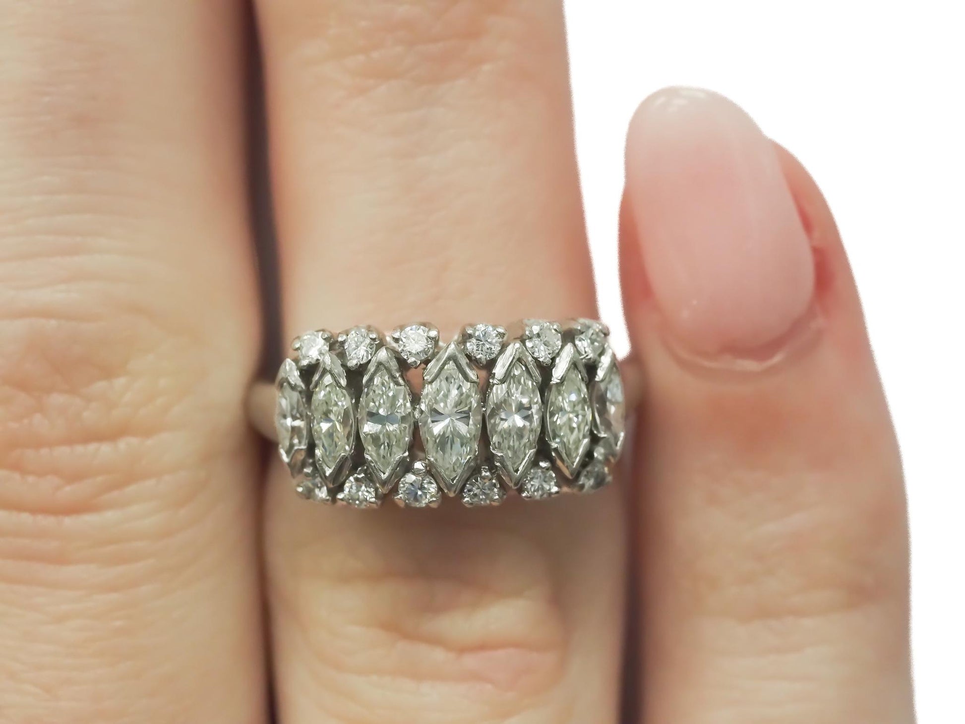 Circa 1950s Antique Marquise Diamond Band Ring