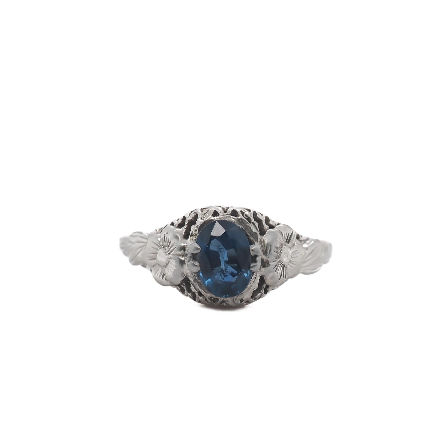 Circa 1910s GIA 1.08ct Unheated Blue Sapphire Engagement Ring