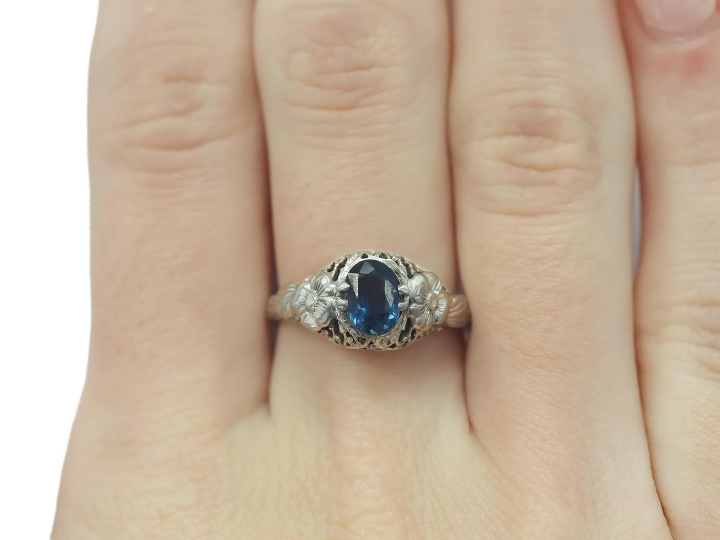 Circa 1910s GIA 1.08ct Unheated Blue Sapphire Engagement Ring