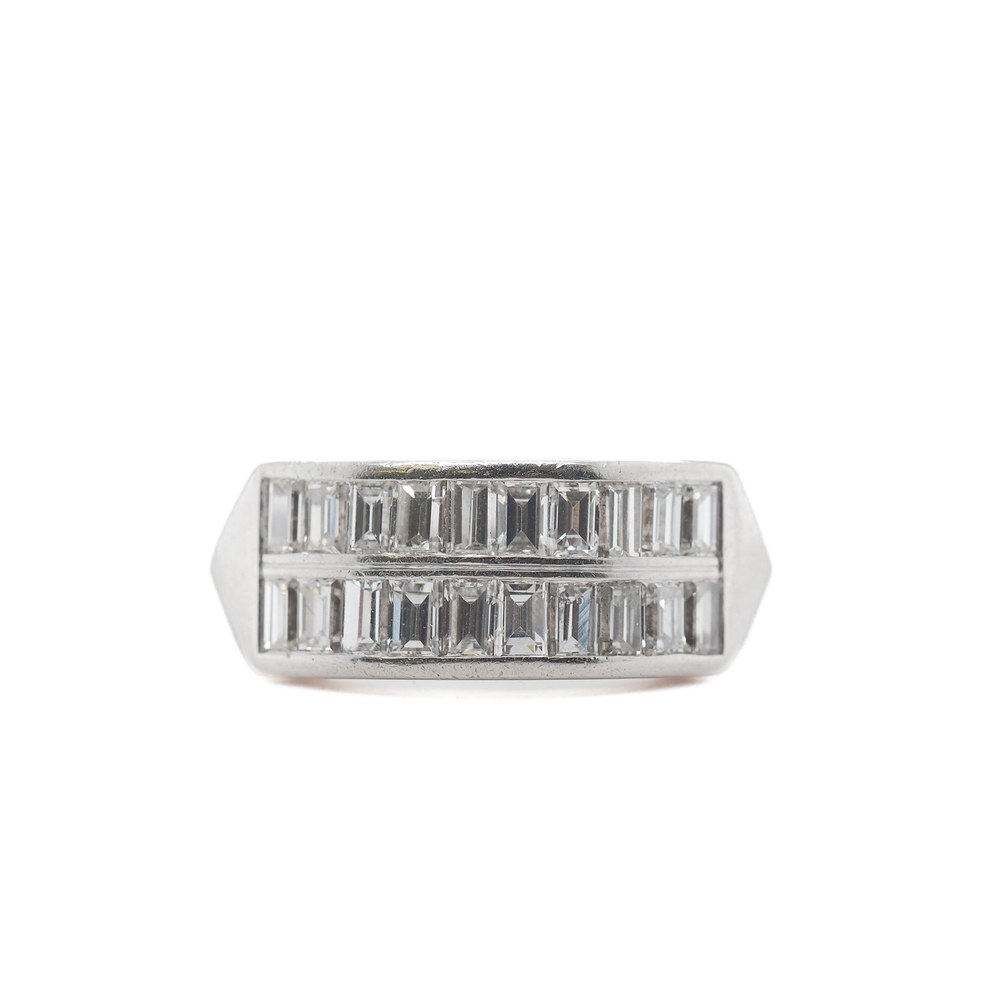 Circa 1920s Platinum Step Cut Diamond Double Row Wedding Band Ring