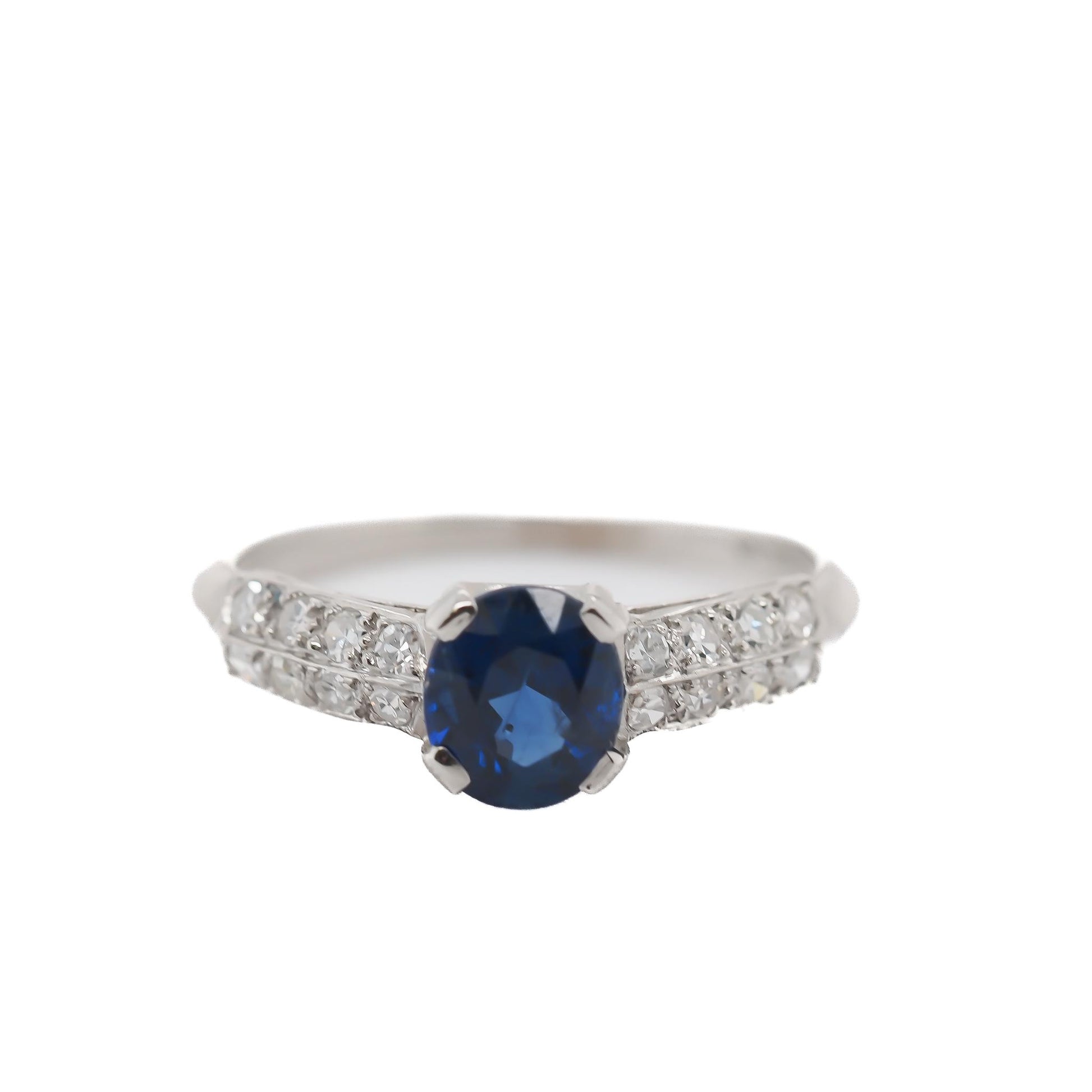 Circa 1930s AGL Certified Burma Unheated Sapphire and Diamond Engagement Ring