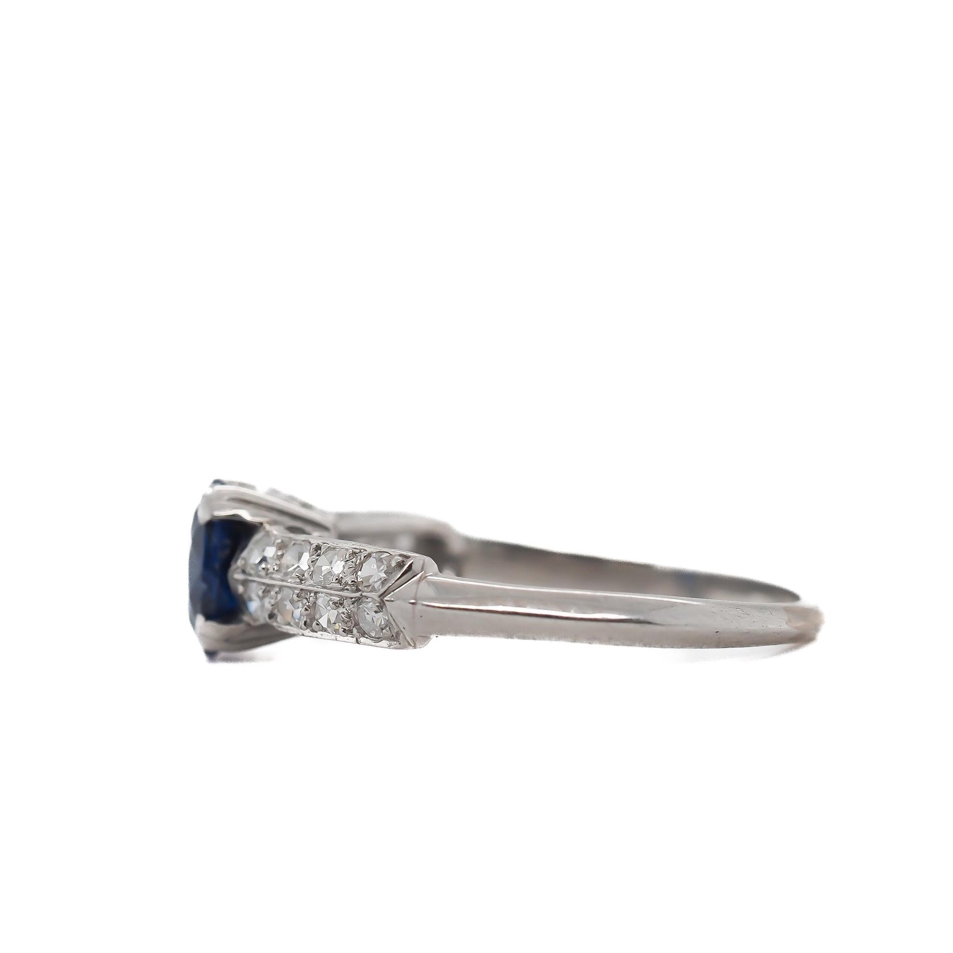 Circa 1930s AGL Certified Burma Unheated Sapphire and Diamond Engagement Ring