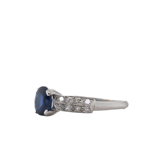 Circa 1930s AGL Certified Burma Unheated Sapphire and Diamond Engagement Ring