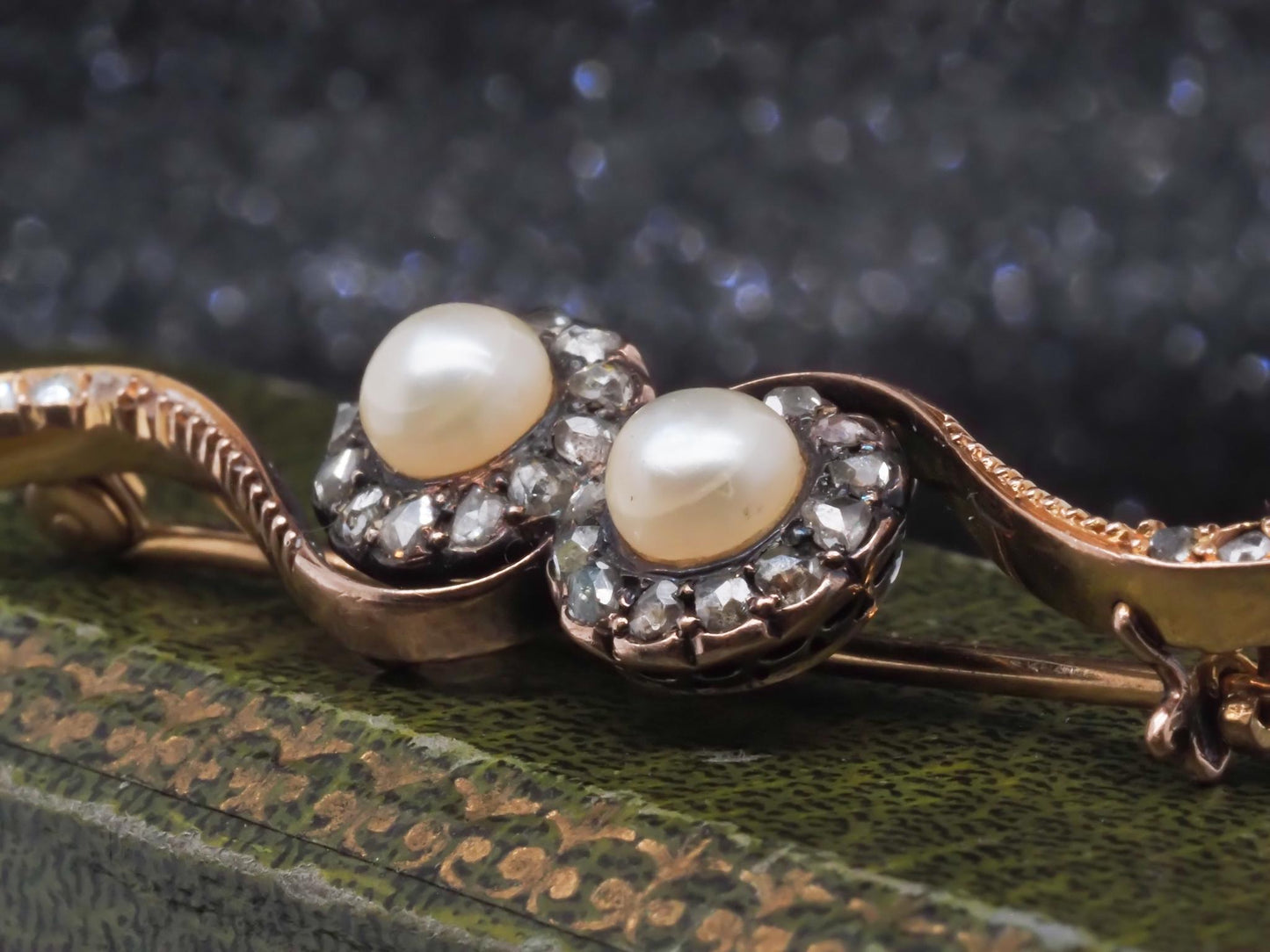 18K Yellow Gold Victorian Pearl and Diamond Brooch