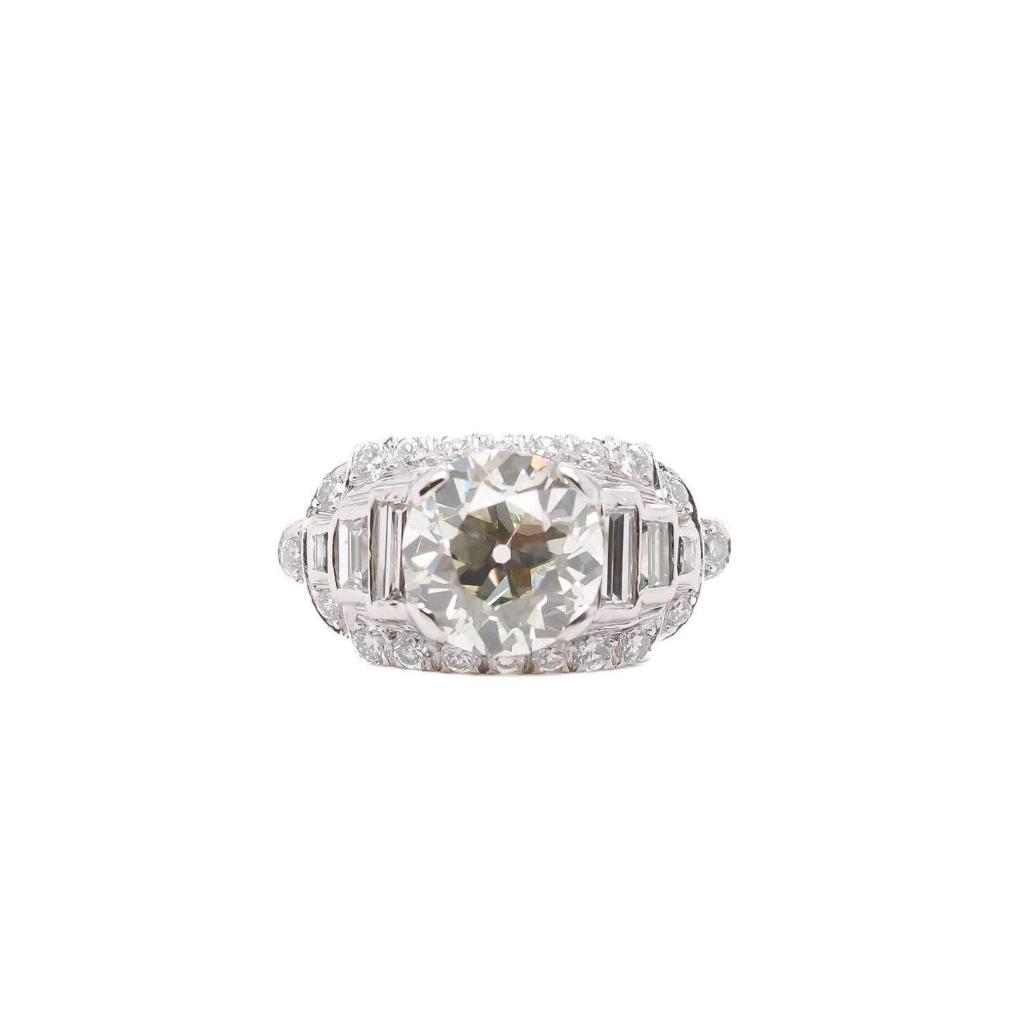 Circa 1930s Platinum GIA 3.27ct Old European Brilliant Diamond Engagement Ring