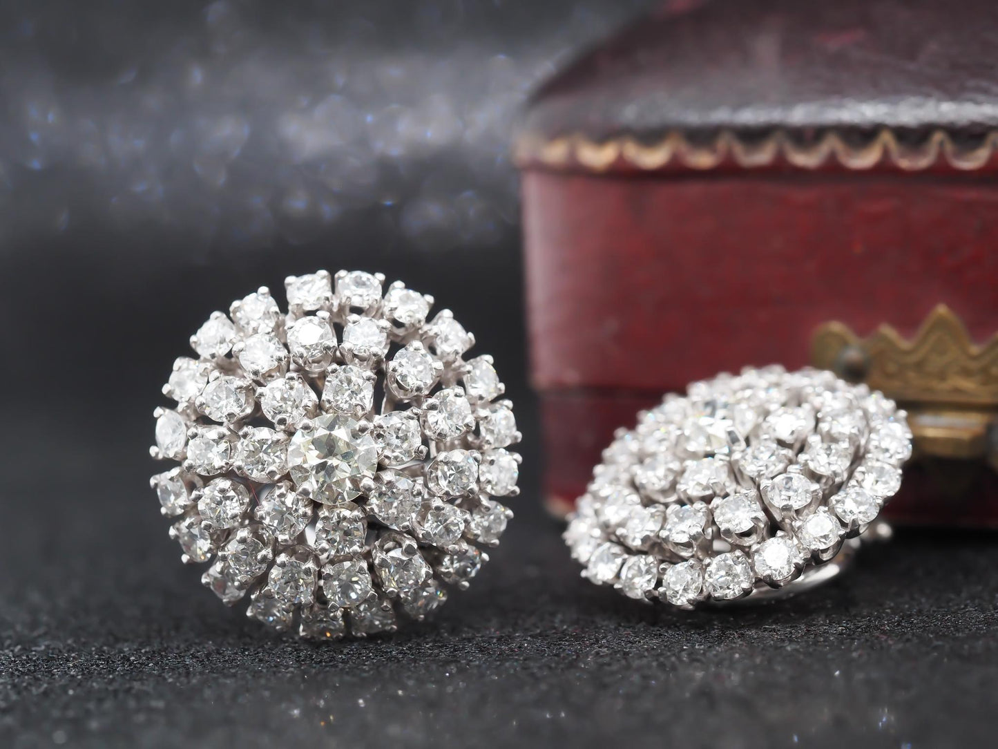 Circa 1940s Platinum Old European Diamond Cluster Earrings - VHK#261a