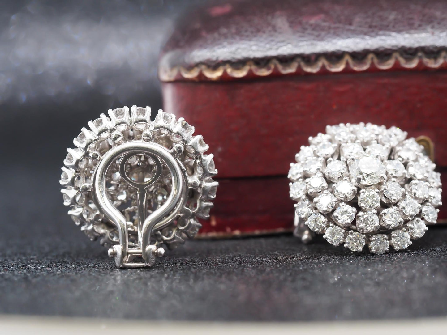 Circa 1940s Platinum Old European Diamond Cluster Earrings - VHK#261a