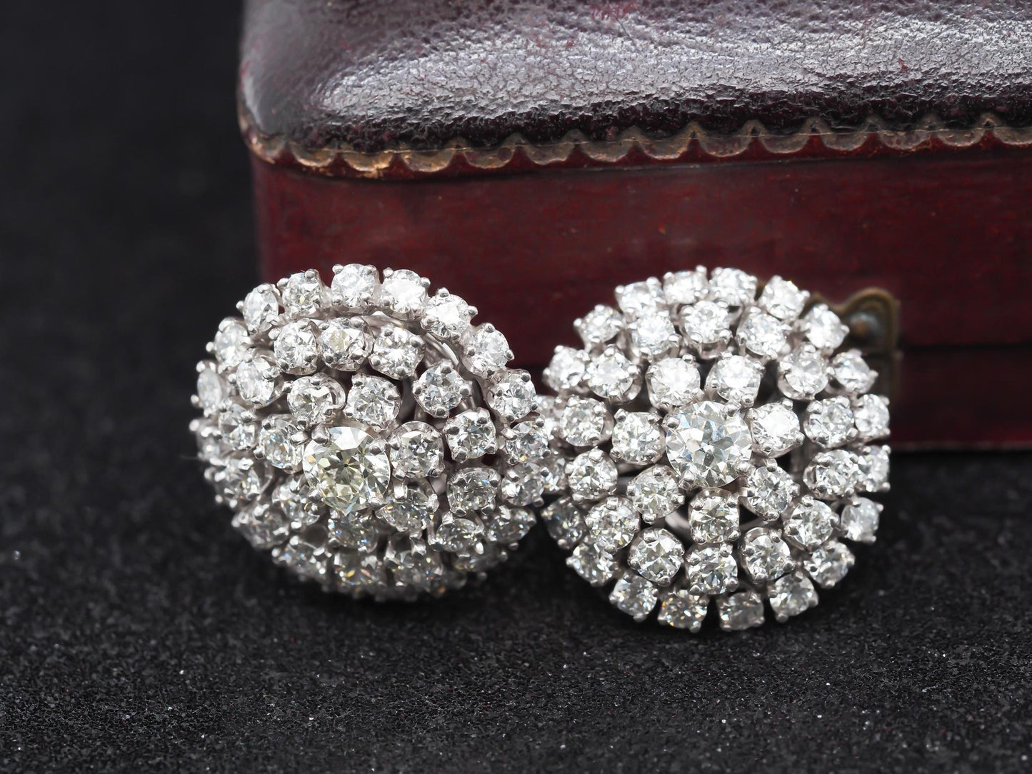 Circa 1940s Platinum Old European Diamond Cluster Earrings - VHK#261a