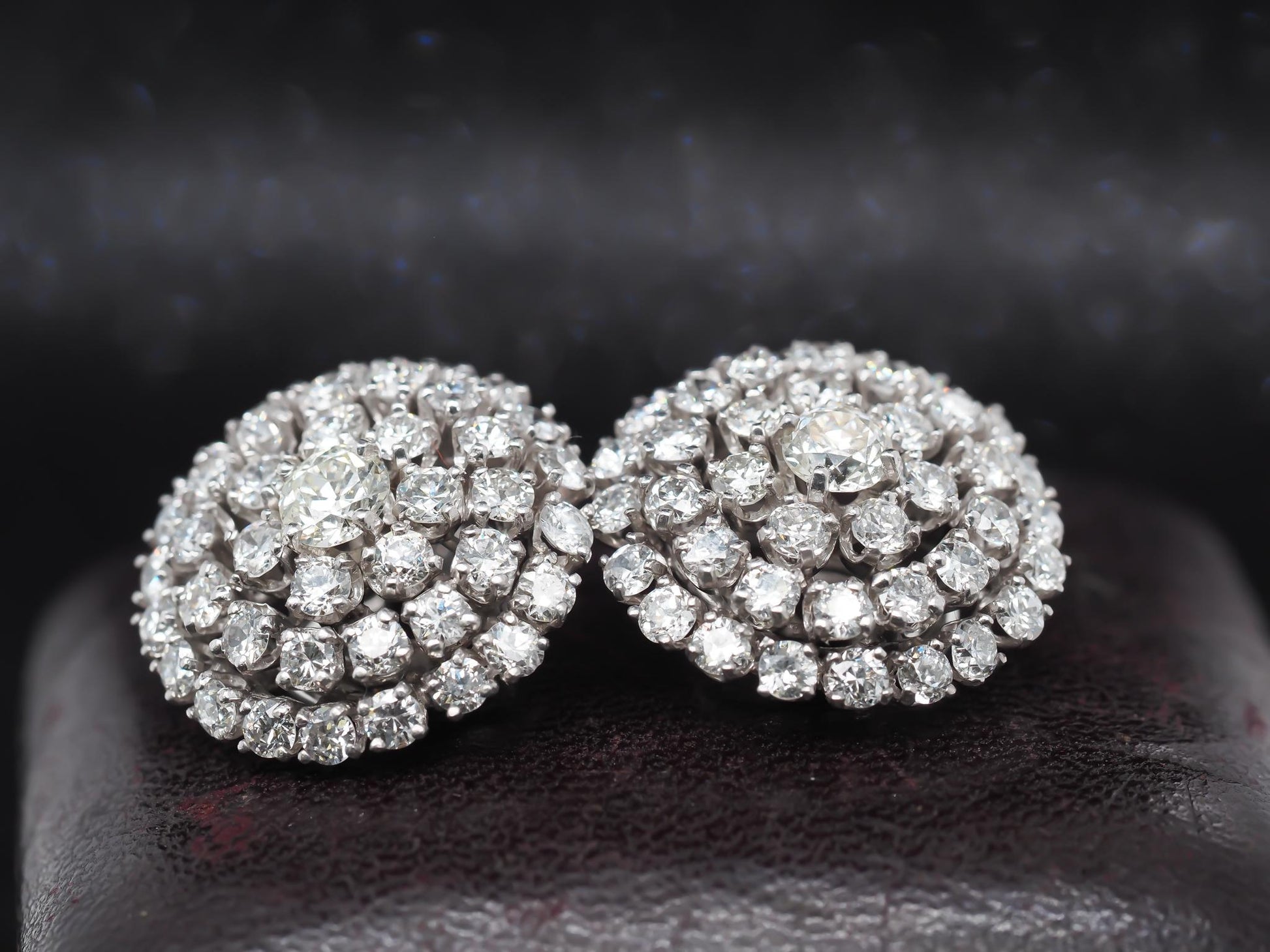 Circa 1940s Platinum Old European Diamond Cluster Earrings - VHK#261a