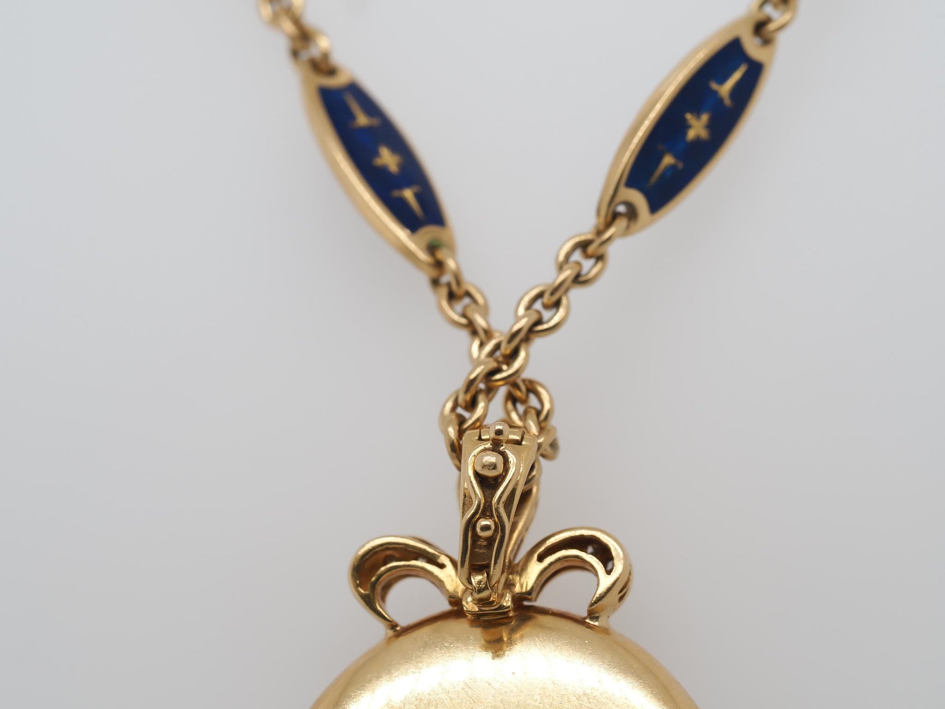 Faberge 18K Yellow Gold and Diamond Fleur De Lis Necklace and Pendant Locket