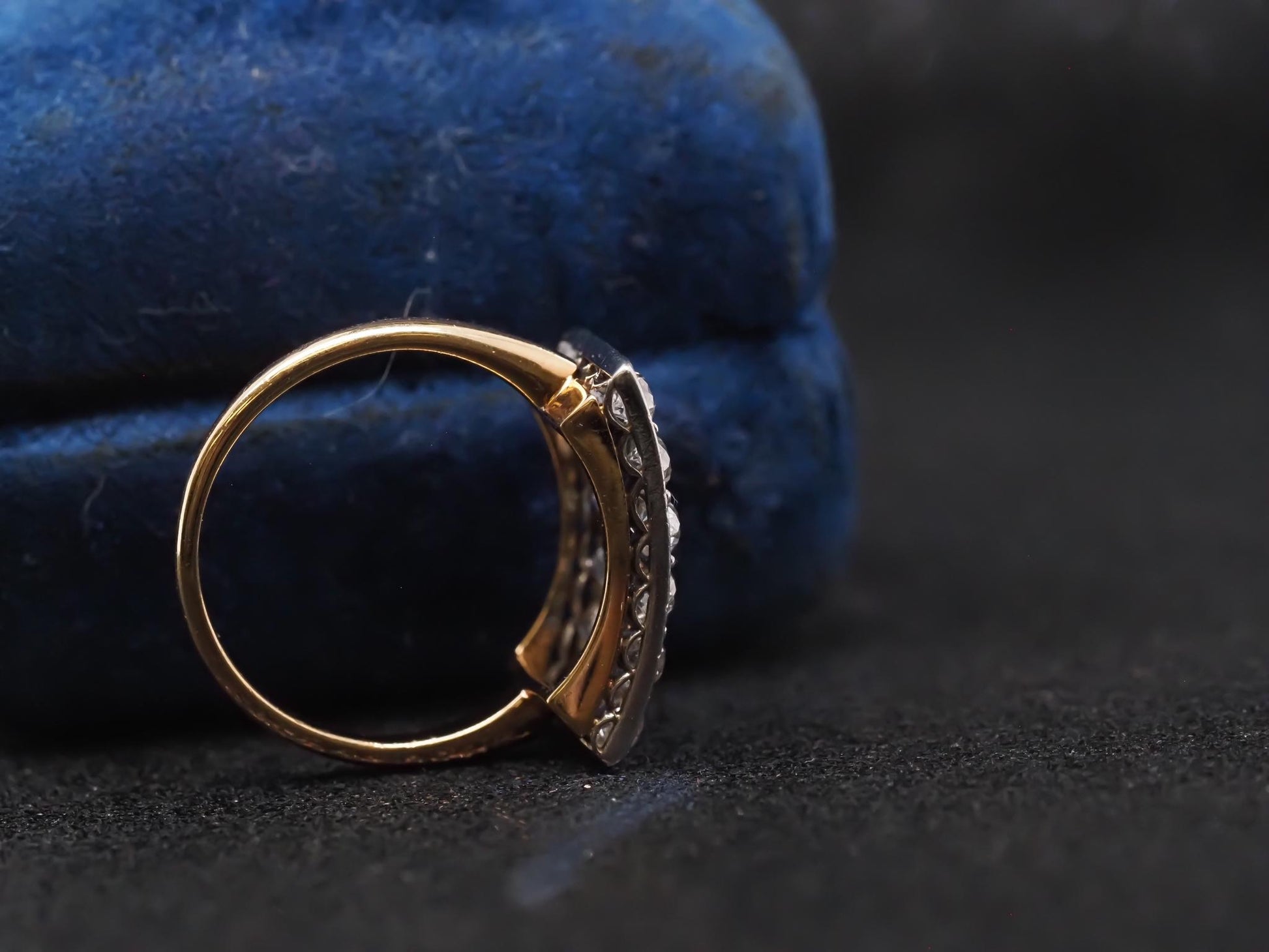 18K Yellow Gold and Platinum Old Mine Diamond and Natural Sapphire Ring