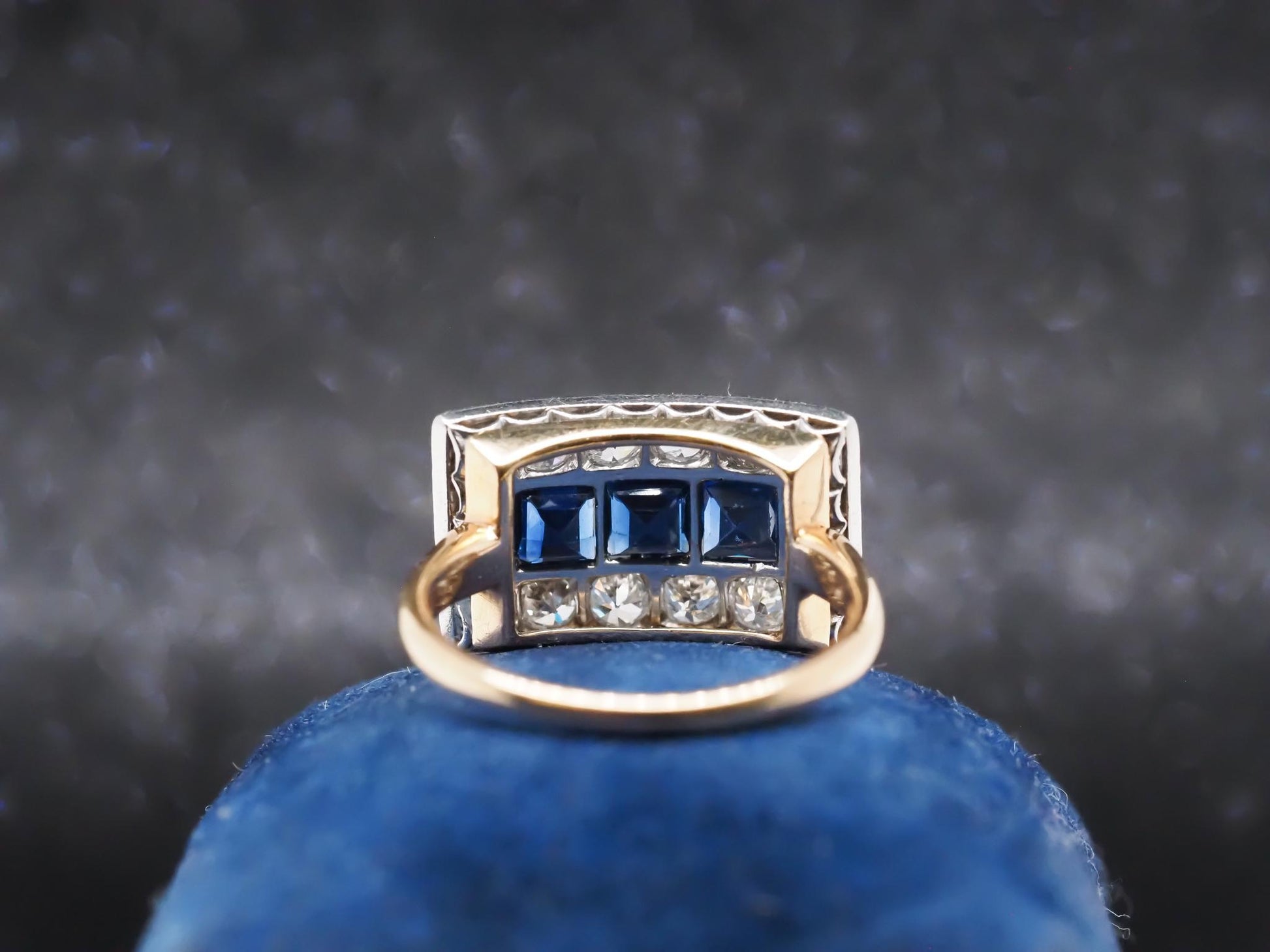 18K Yellow Gold and Platinum Old Mine Diamond and Natural Sapphire Ring