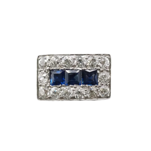 18K Yellow Gold and Platinum Old Mine Diamond and Natural Sapphire Ring