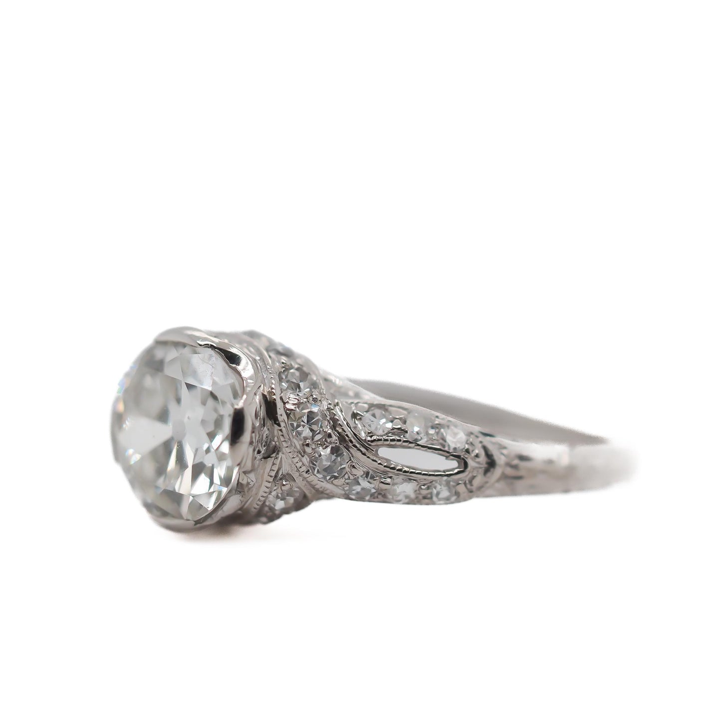 Circa 1920s Platinum  GIA 1.25ct Old European Diamond Engagement Ring