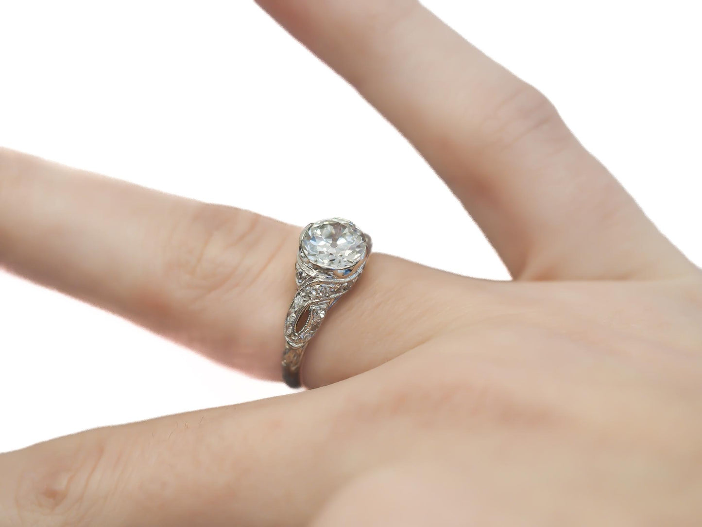 Circa 1920s Platinum  GIA 1.25ct Old European Diamond Engagement Ring