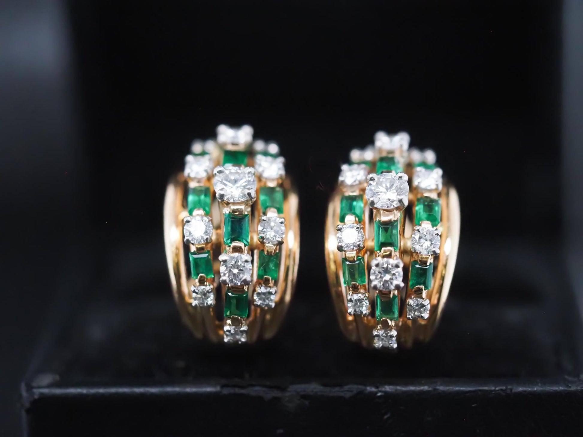 Vintage Oscar Heyman 18K Yellow Gold and Platinum Diamond Emerald Earrings