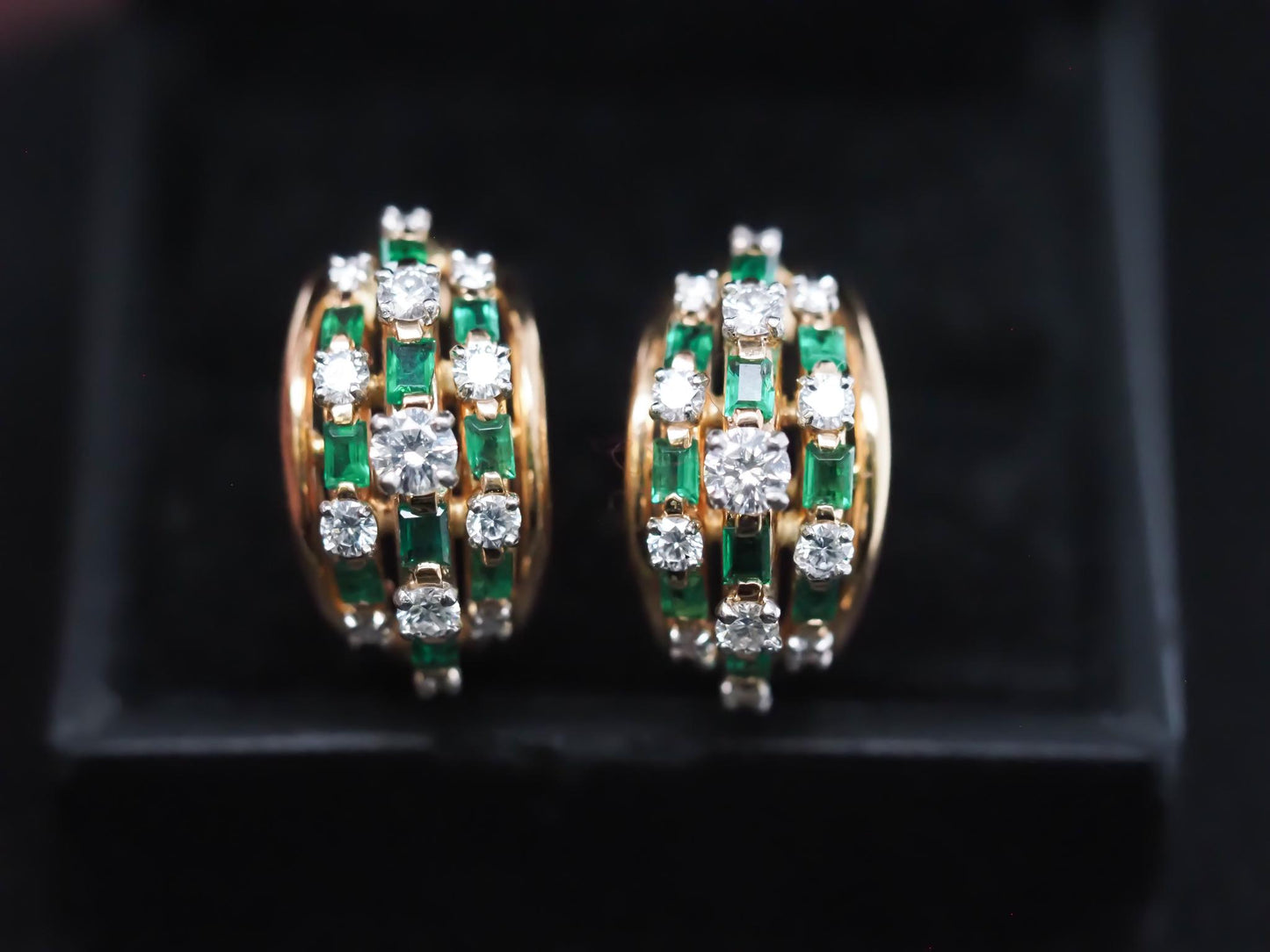 Vintage Oscar Heyman 18K Yellow Gold and Platinum Diamond Emerald Earrings