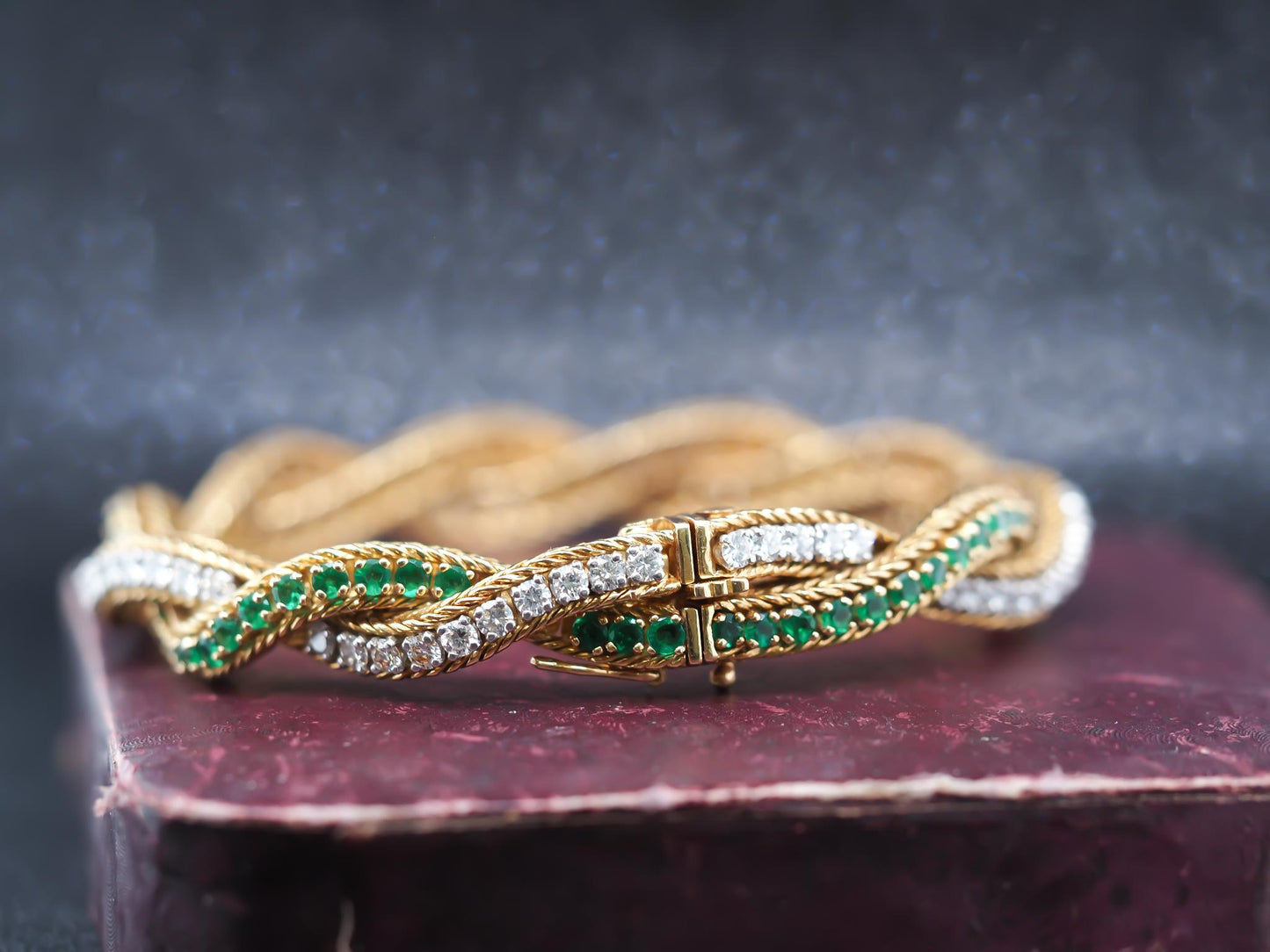 Vintage Oscar Heyman 18K Gold & Platinum Emerald and Diamond Bracelet