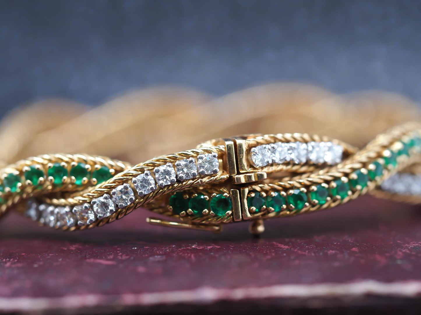 Vintage Oscar Heyman 18K Gold & Platinum Emerald and Diamond Bracelet