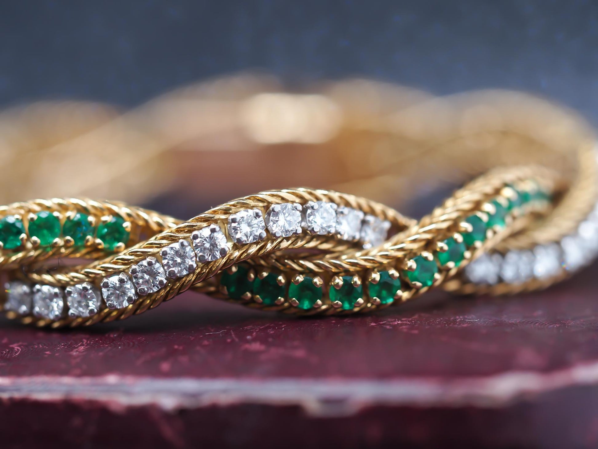 Vintage Oscar Heyman 18K Gold & Platinum Emerald and Diamond Bracelet