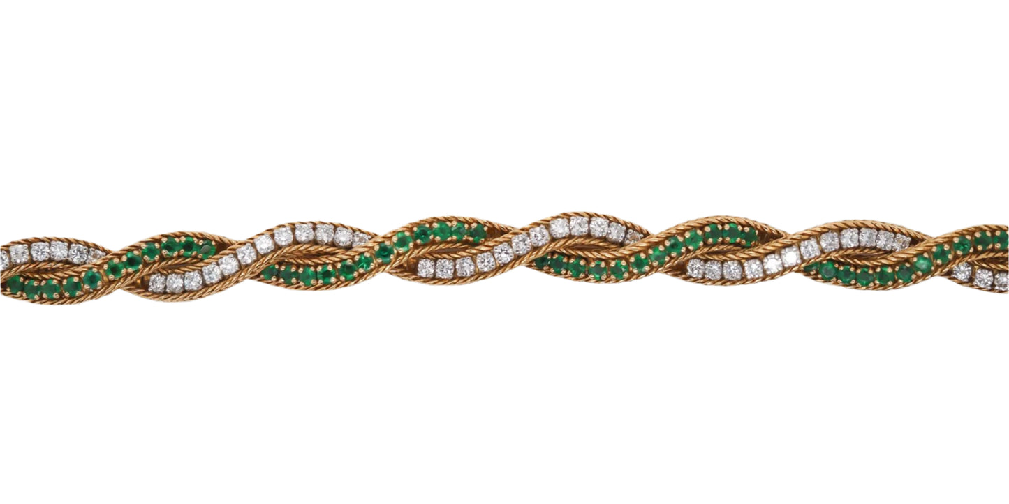 Vintage Oscar Heyman 18K Gold & Platinum Emerald and Diamond Bracelet