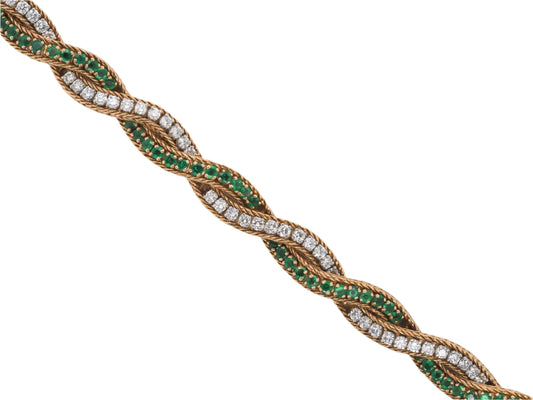 Vintage Oscar Heyman 18K Gold & Platinum Emerald and Diamond Bracelet