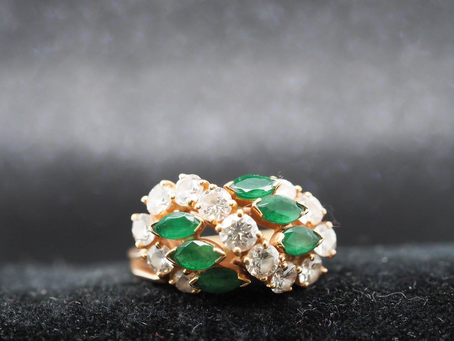 Vintage 18K Yellow Gold Oscar Heyman Emerald and Diamond Ring