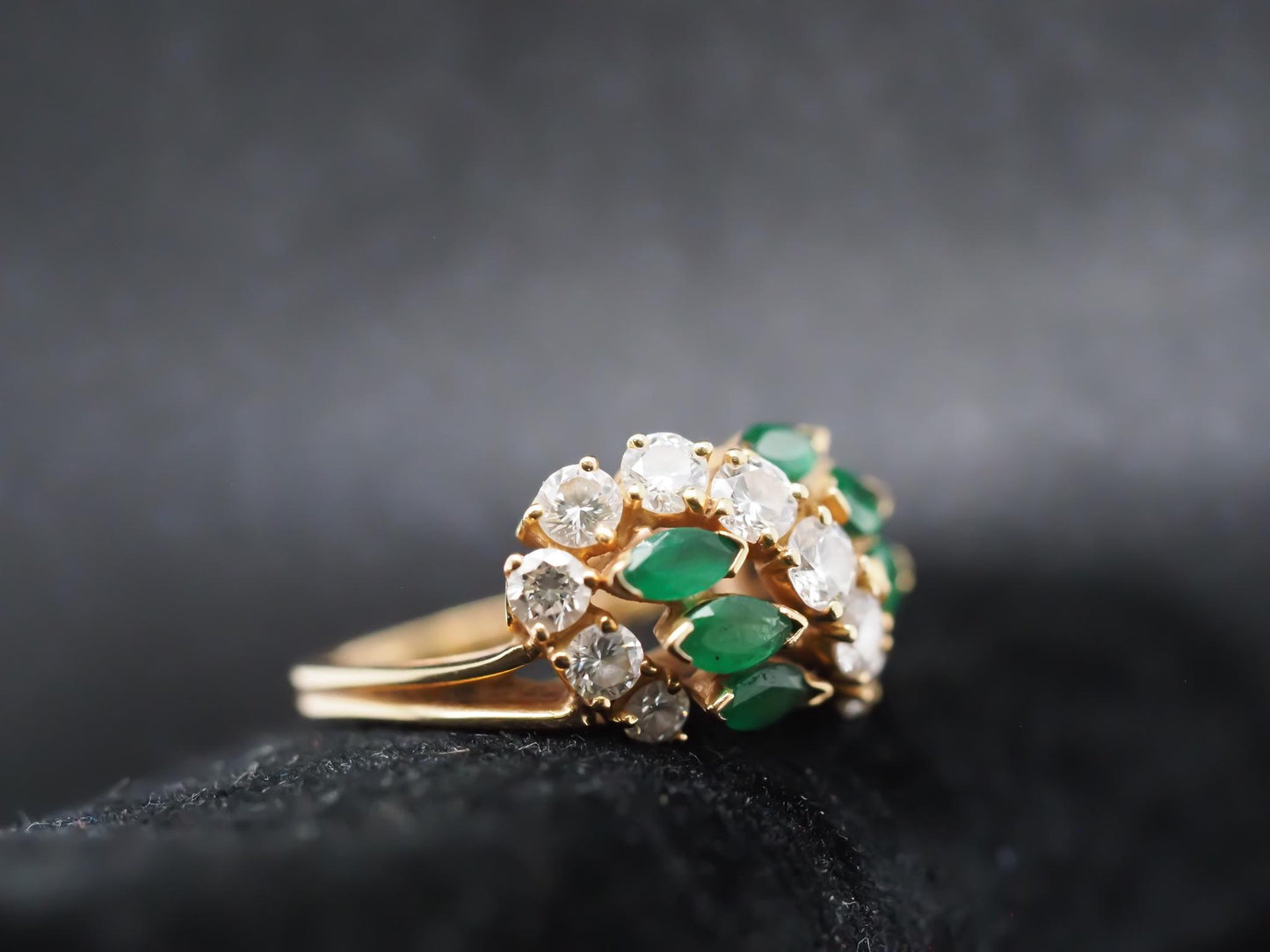 Vintage 18K Yellow Gold Oscar Heyman Emerald and Diamond Ring