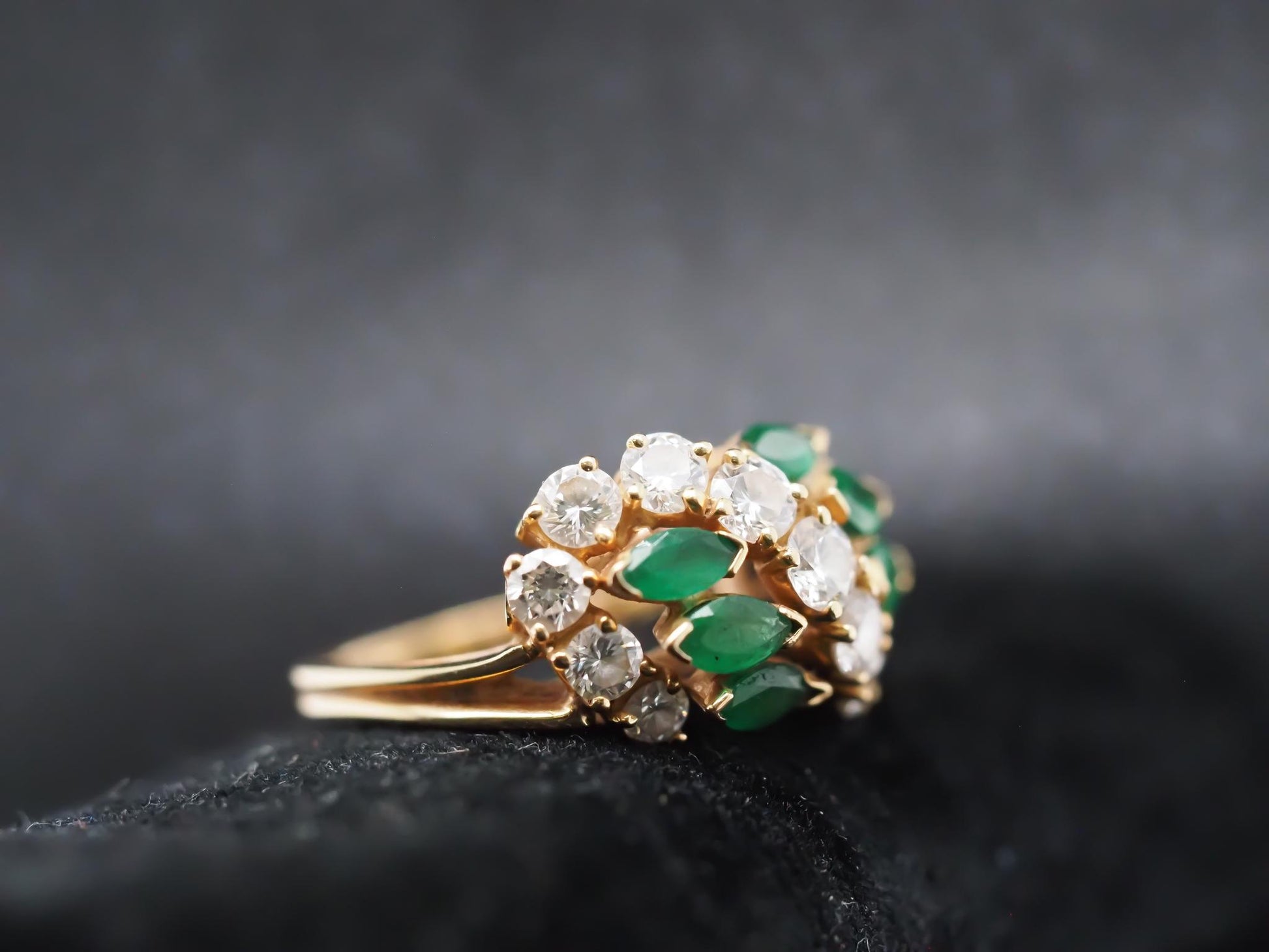 Vintage 18K Yellow Gold Oscar Heyman Emerald and Diamond Ring