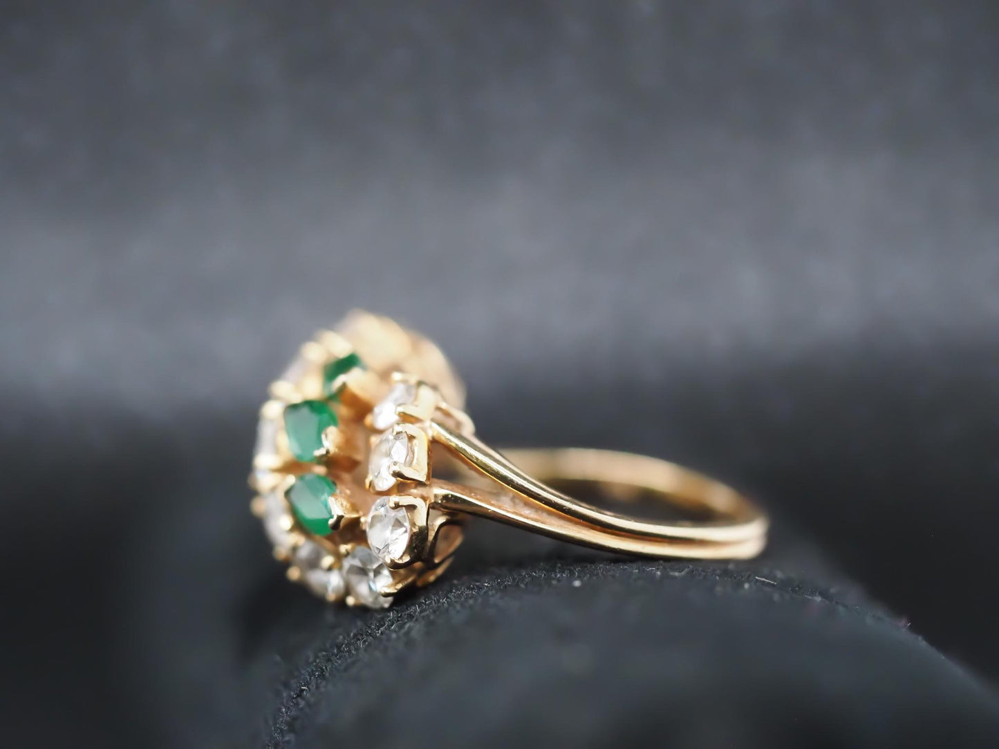 Vintage 18K Yellow Gold Oscar Heyman Emerald and Diamond Ring