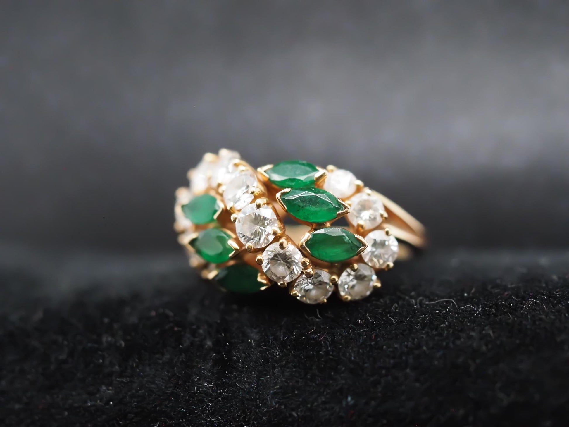 Vintage 18K Yellow Gold Oscar Heyman Emerald and Diamond Ring