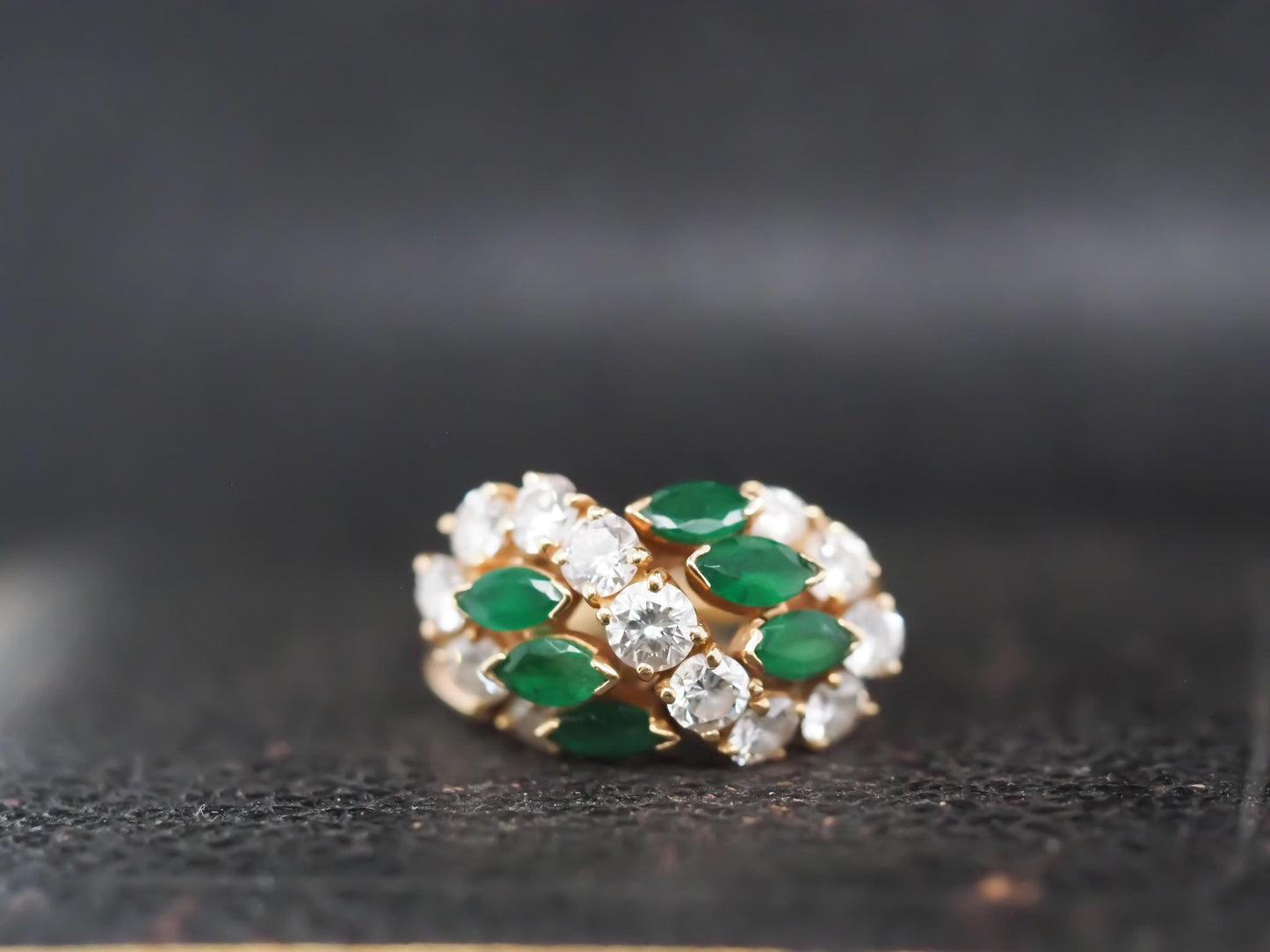 Vintage 18K Yellow Gold Oscar Heyman Emerald and Diamond Ring