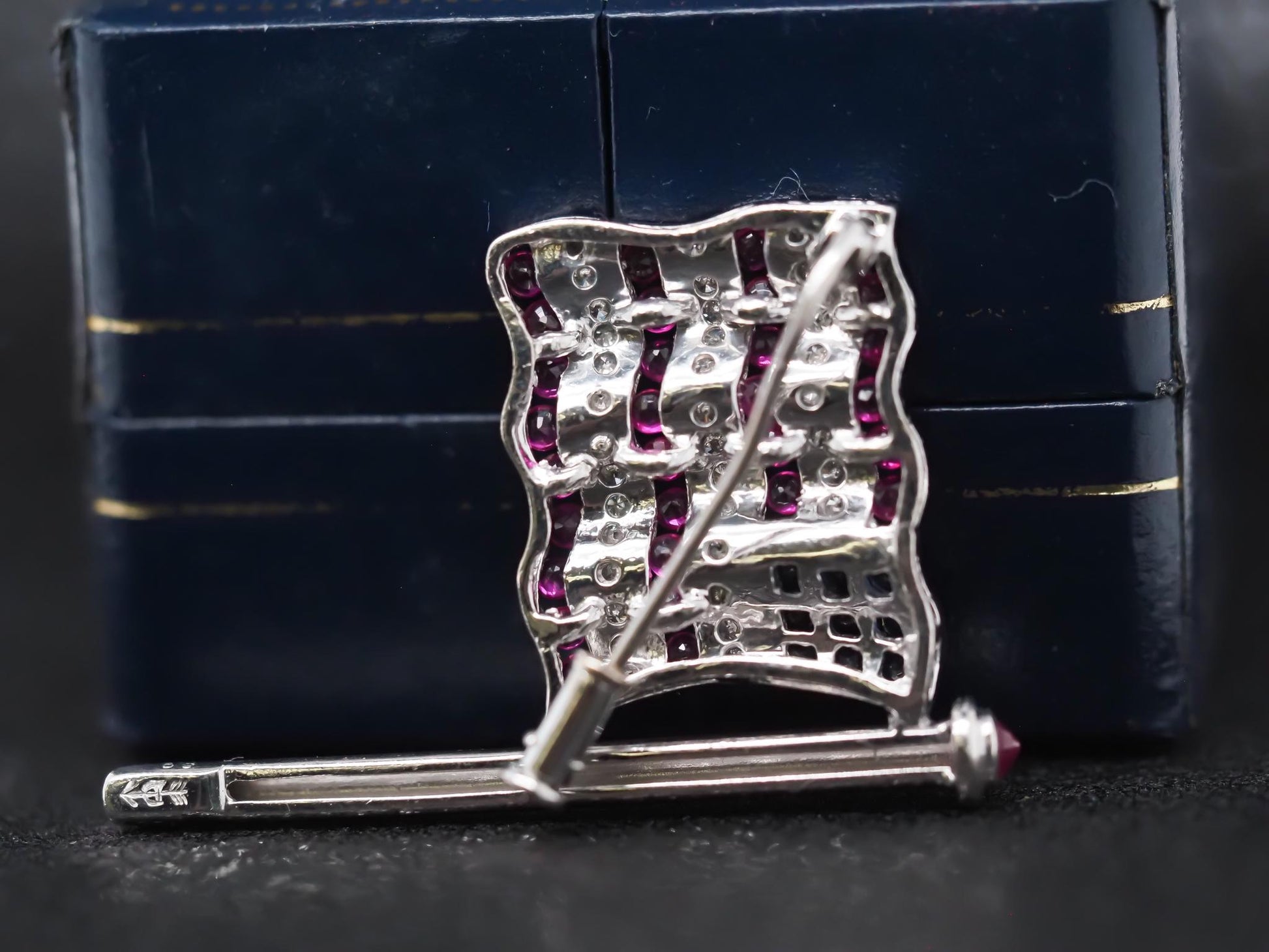 Craig Drake 18K White Gold American Flag Brooch with Rubies, Sapphires, Diamonds