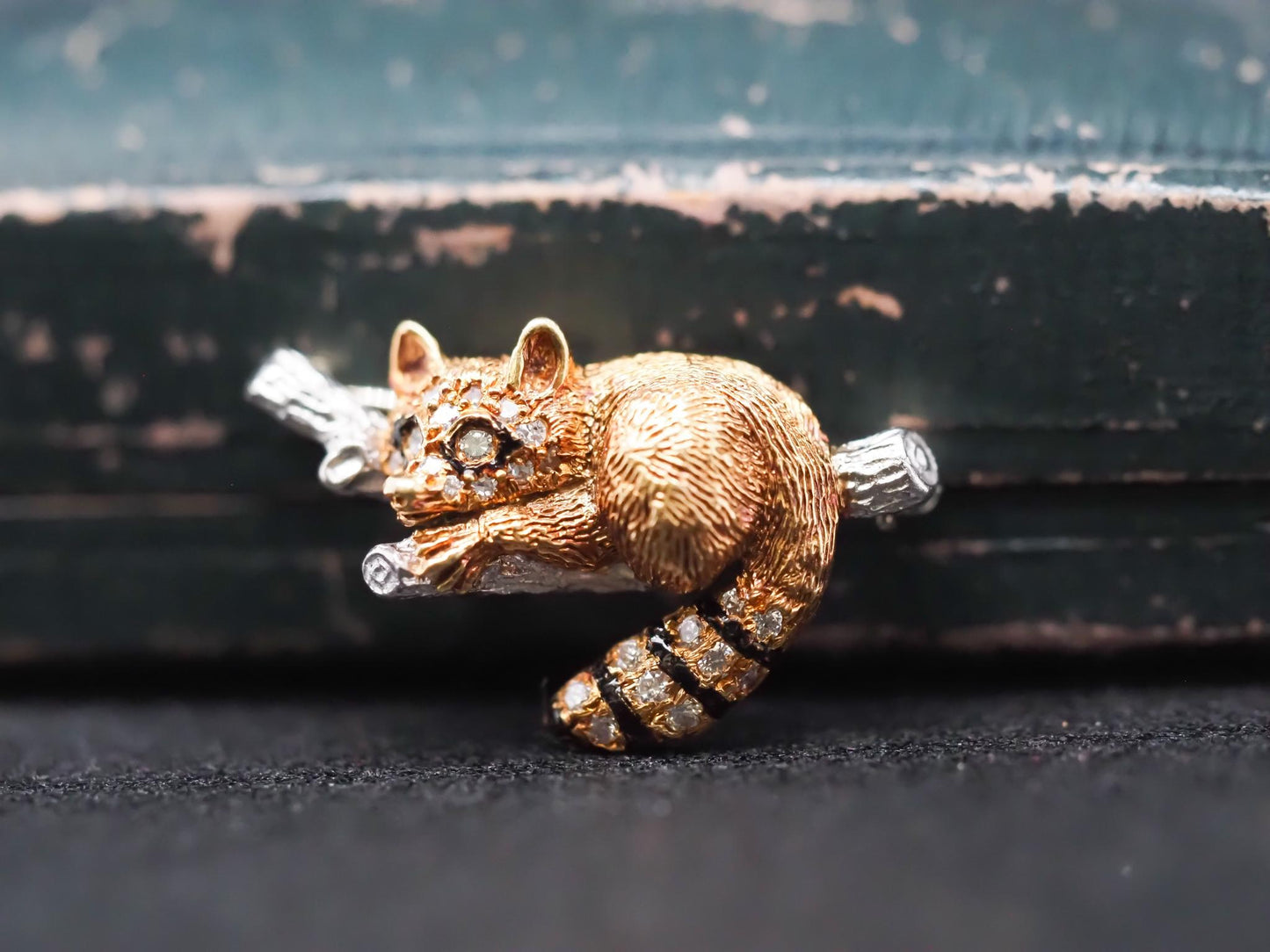 McTeigue & Co Raccoon Pin Pendant Platinum and 18K gold with Diamonds circa 1950