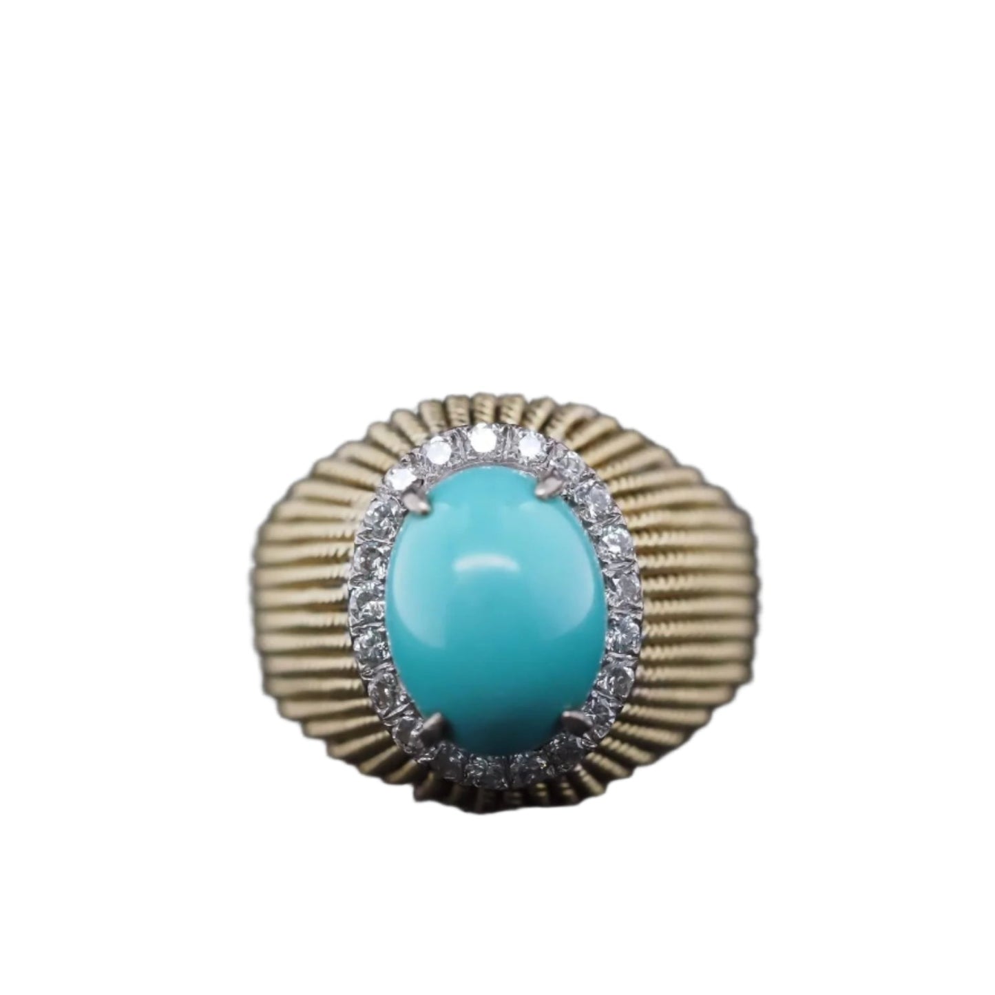 Vintage 18K Yellow Gold Turquoise and Diamond Ring