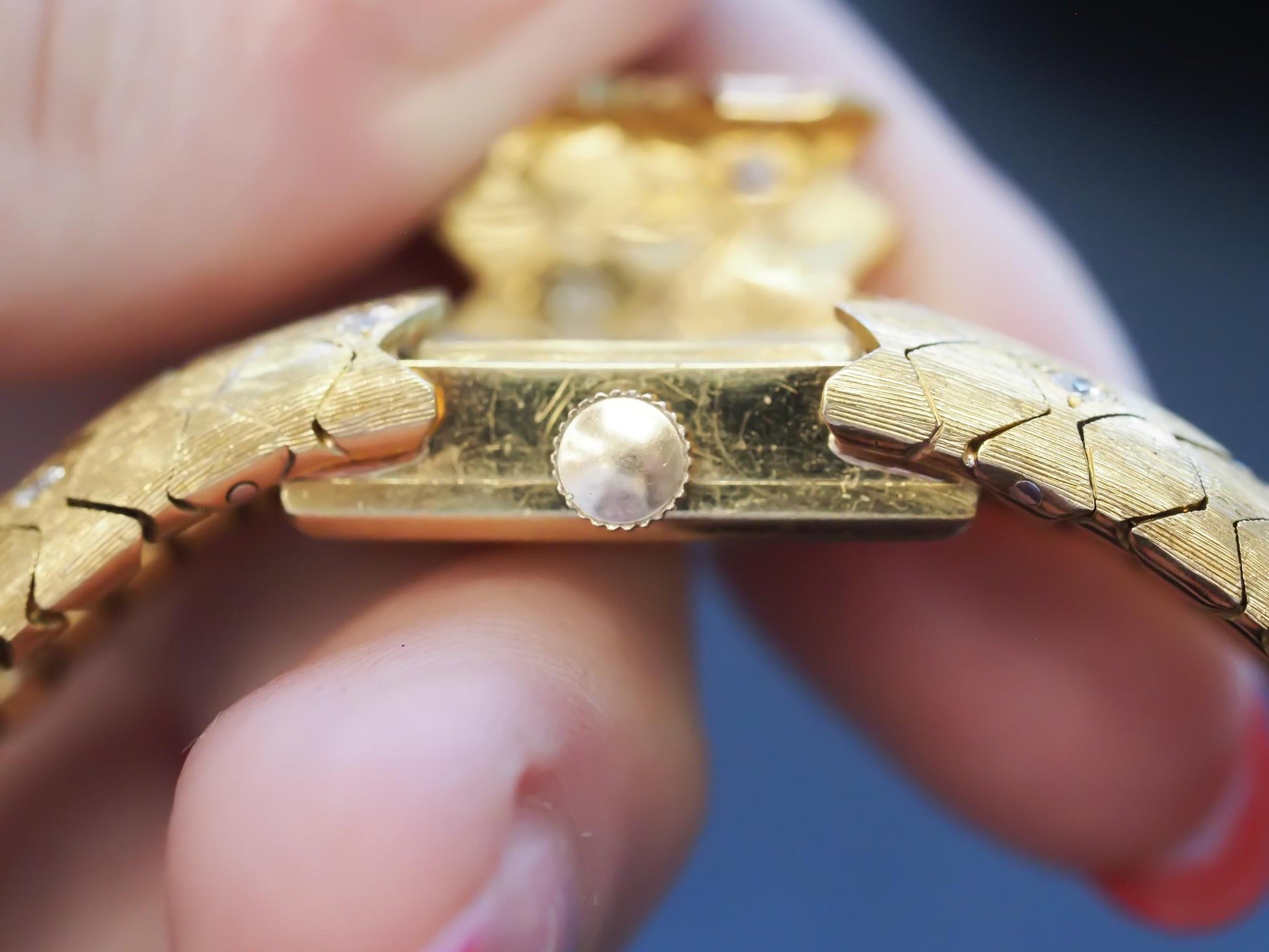 1950s Tiffany & Co. 18K Gold and Diamond  “Peek A Boo” Hidden Watch Bracelet