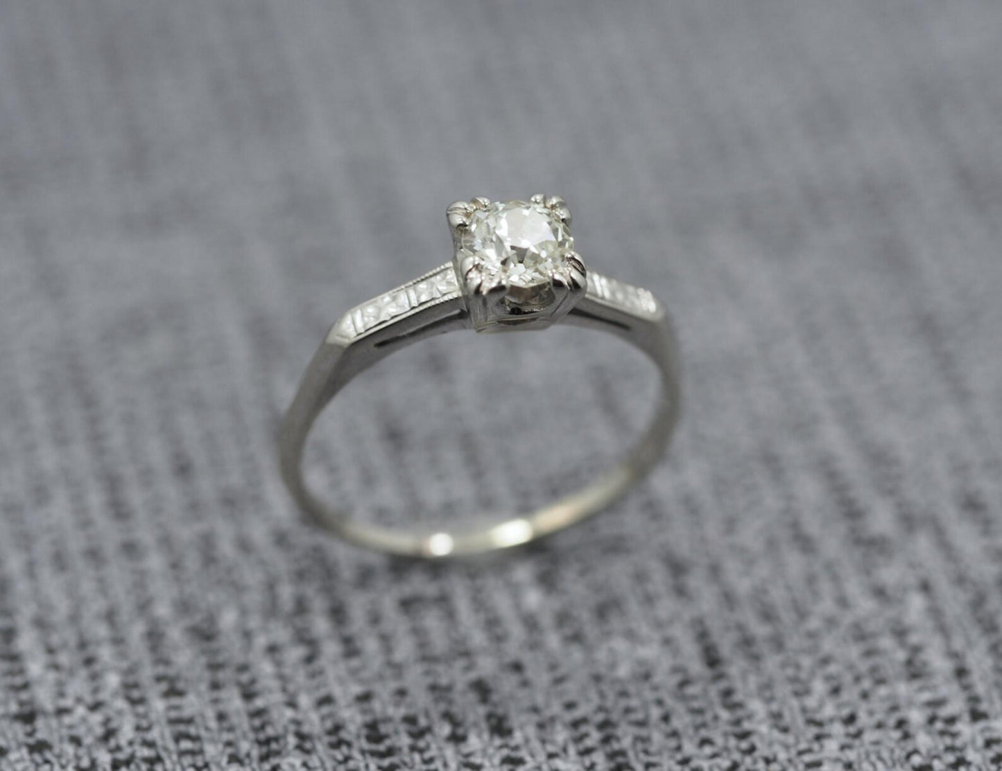 Antique 14K White Gold Engagement Ring w/ .60ct Old European Brilliant Diamond