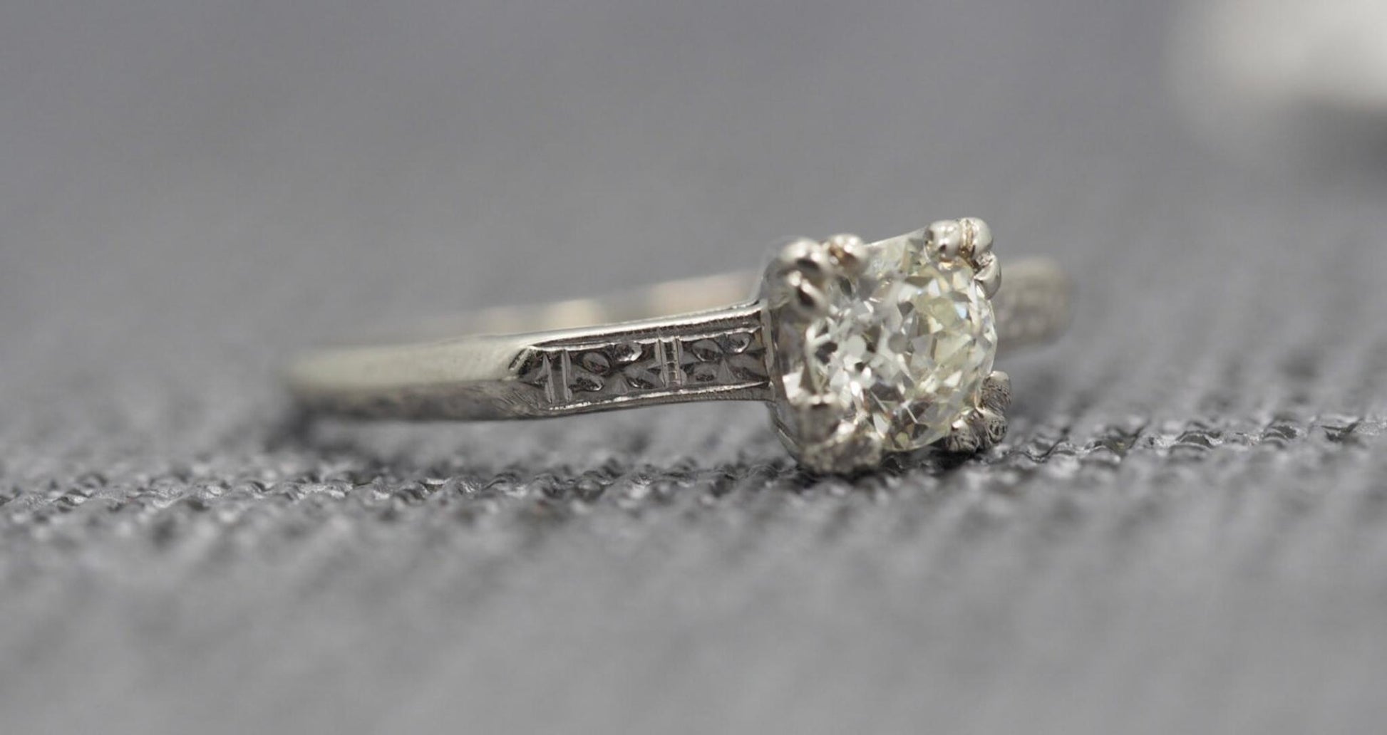 Antique 14K White Gold Engagement Ring w/ .60ct Old European Brilliant Diamond