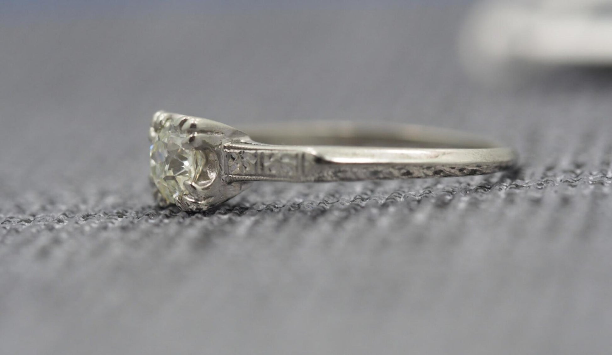 Antique 14K White Gold Engagement Ring w/ .60ct Old European Brilliant Diamond