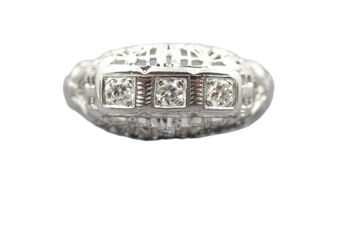 Filigree 1940's Engagement Ring with Old European Transitional Cut Diamond