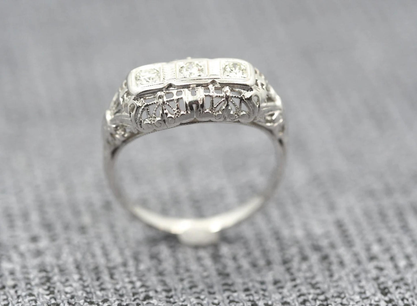 Filigree 1940's Engagement Ring with Old European Transitional Cut Diamond