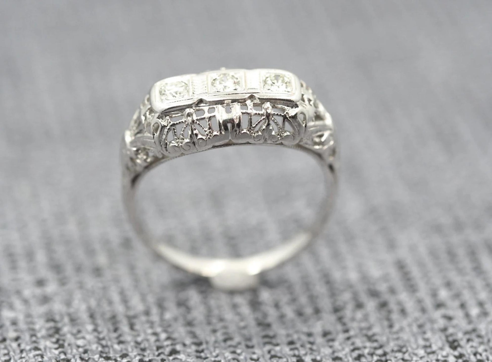 Filigree 1940's Engagement Ring with Old European Transitional Cut Diamond