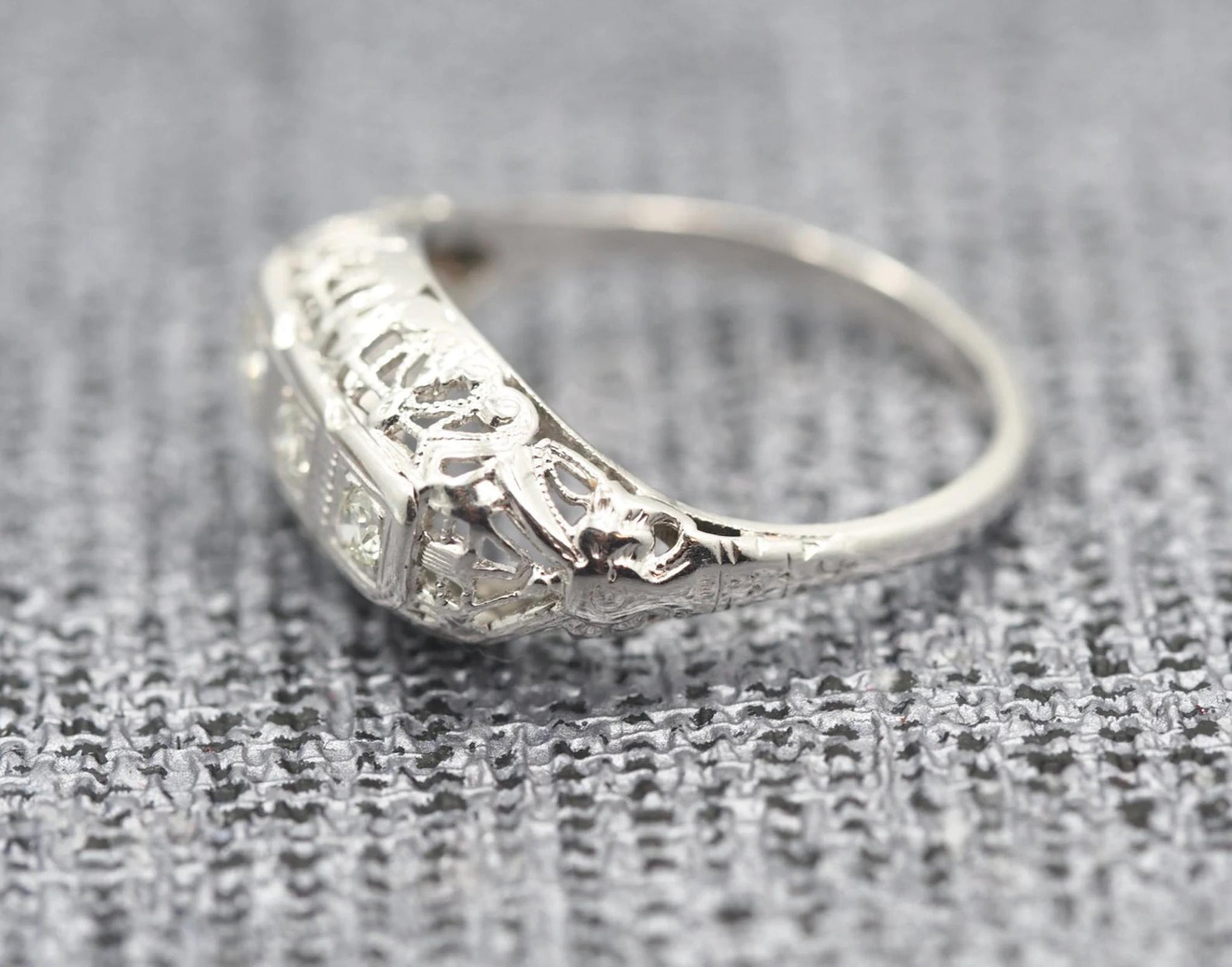 Filigree 1940's Engagement Ring with Old European Transitional Cut Diamond