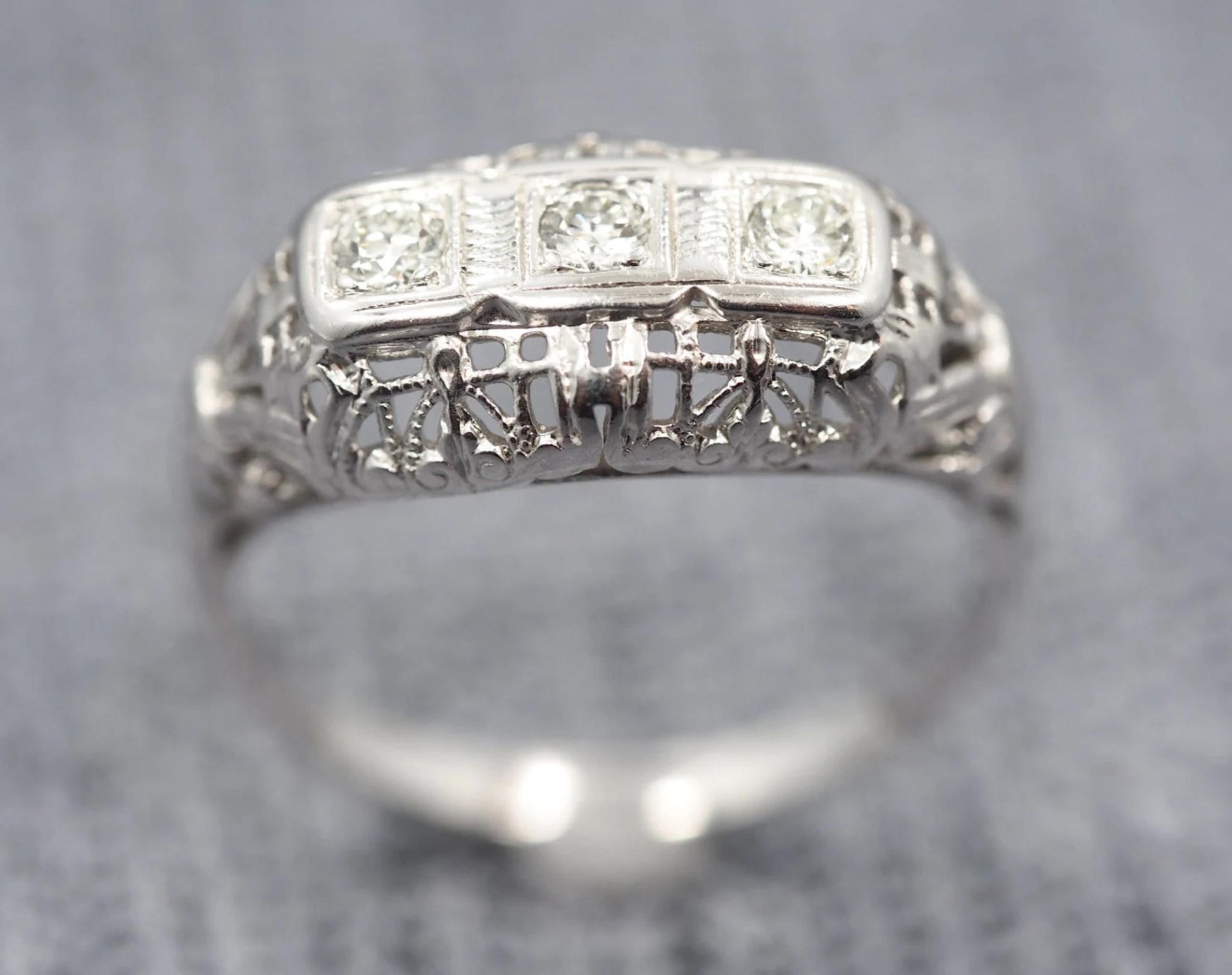 Filigree 1940's Engagement Ring with Old European Transitional Cut Diamond