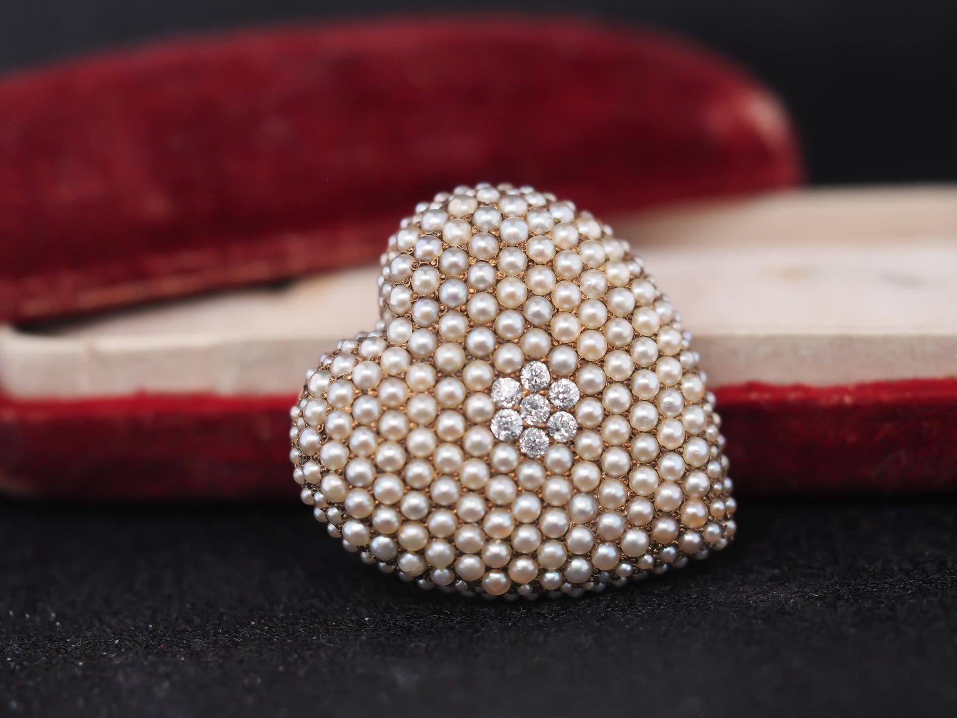 1890s Antique Old Mine Diamond and Seed Pearl Heart Pendant and Brooch