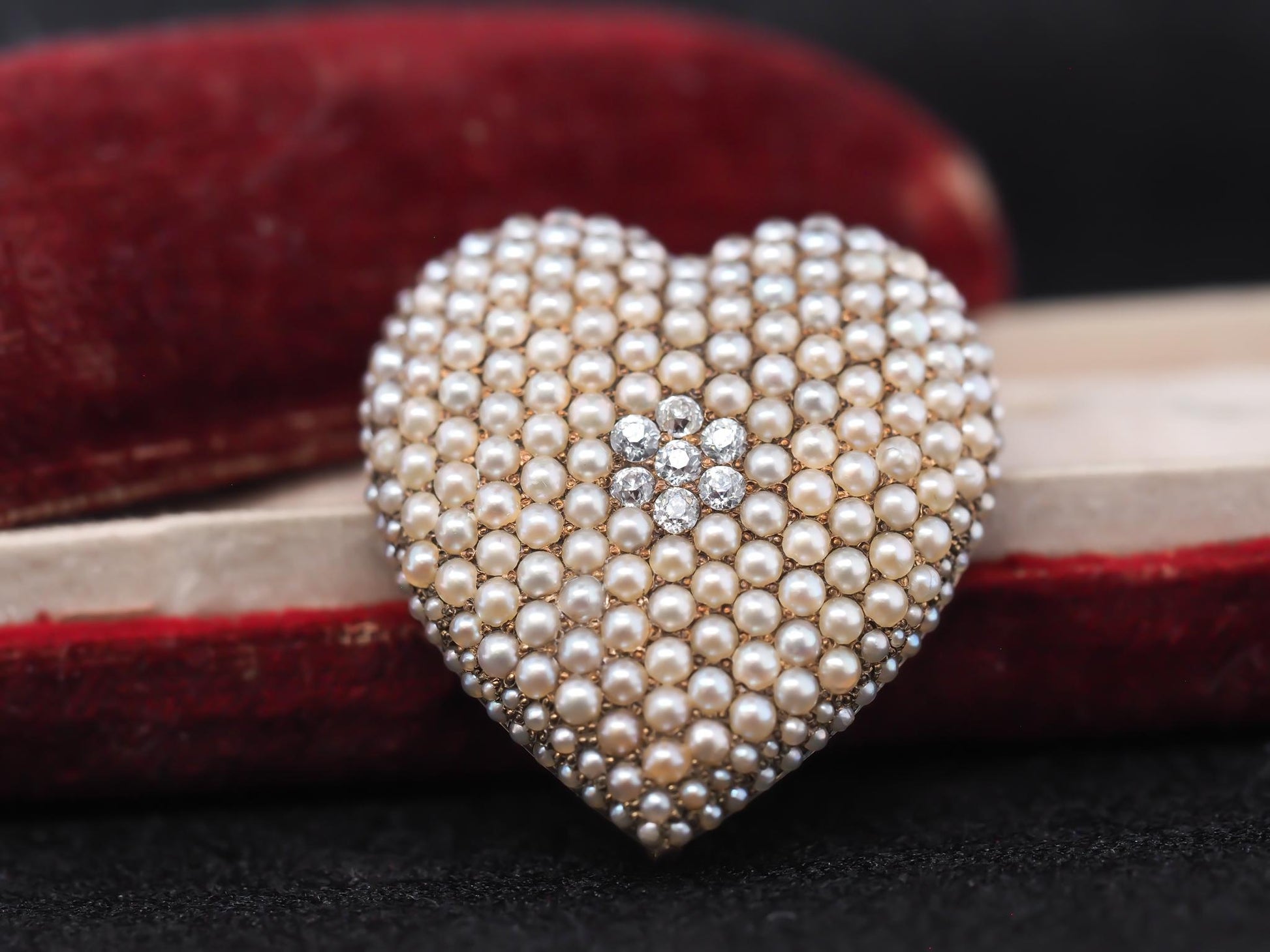 1890s Antique Old Mine Diamond and Seed Pearl Heart Pendant and Brooch