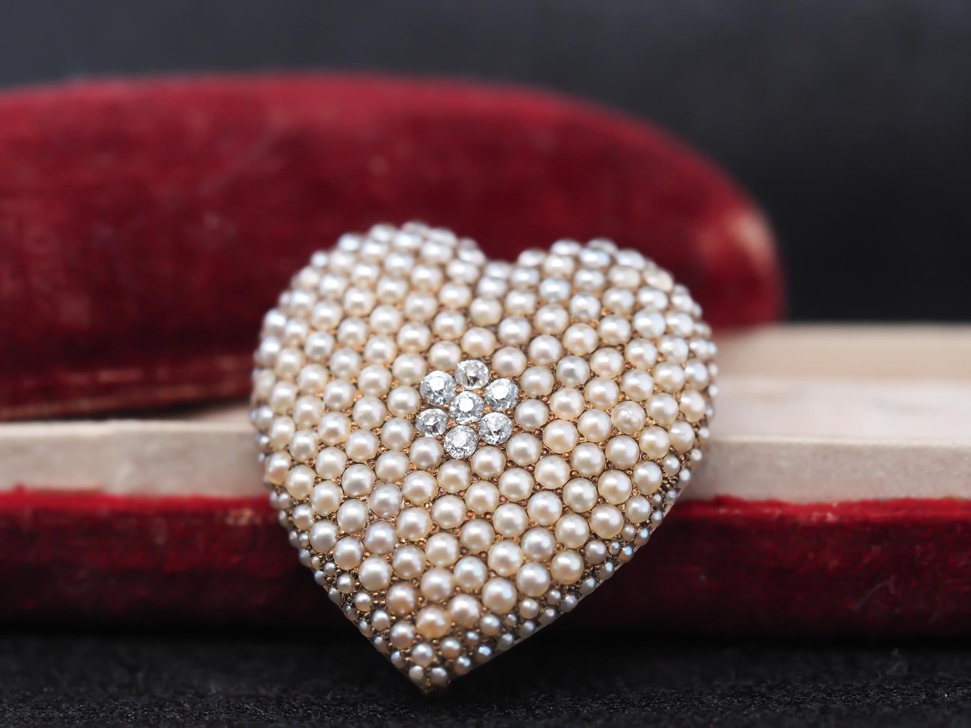 1890s Antique Old Mine Diamond and Seed Pearl Heart Pendant and Brooch