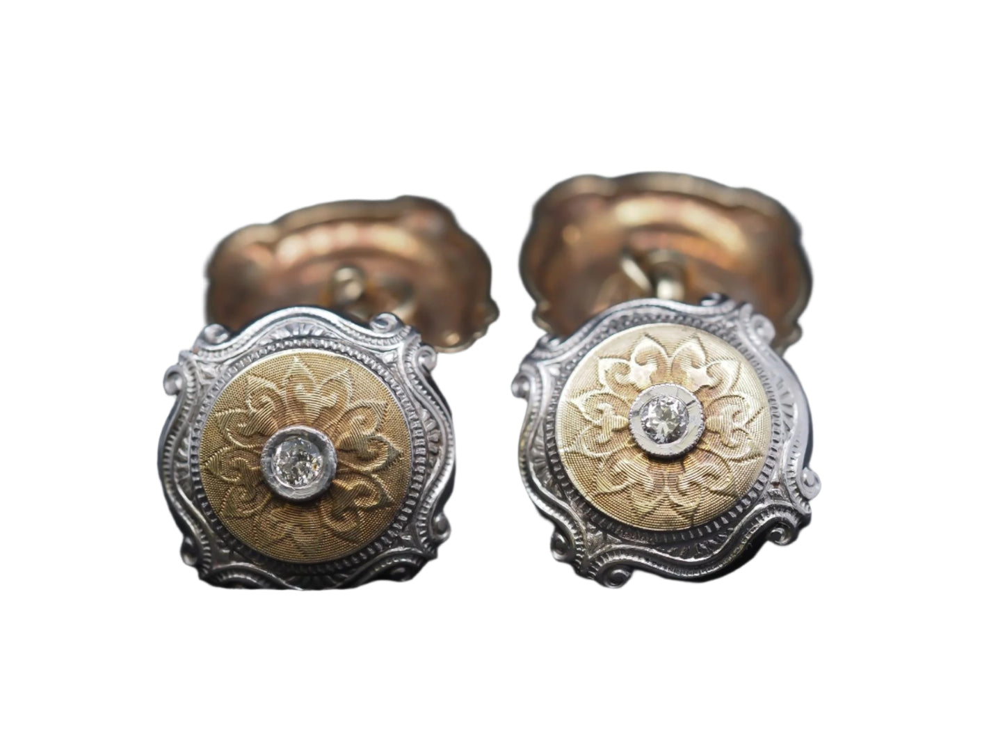 1900s Edwardian Platinum and Yellow Gold Cufflinks with Old Mine Diamonds